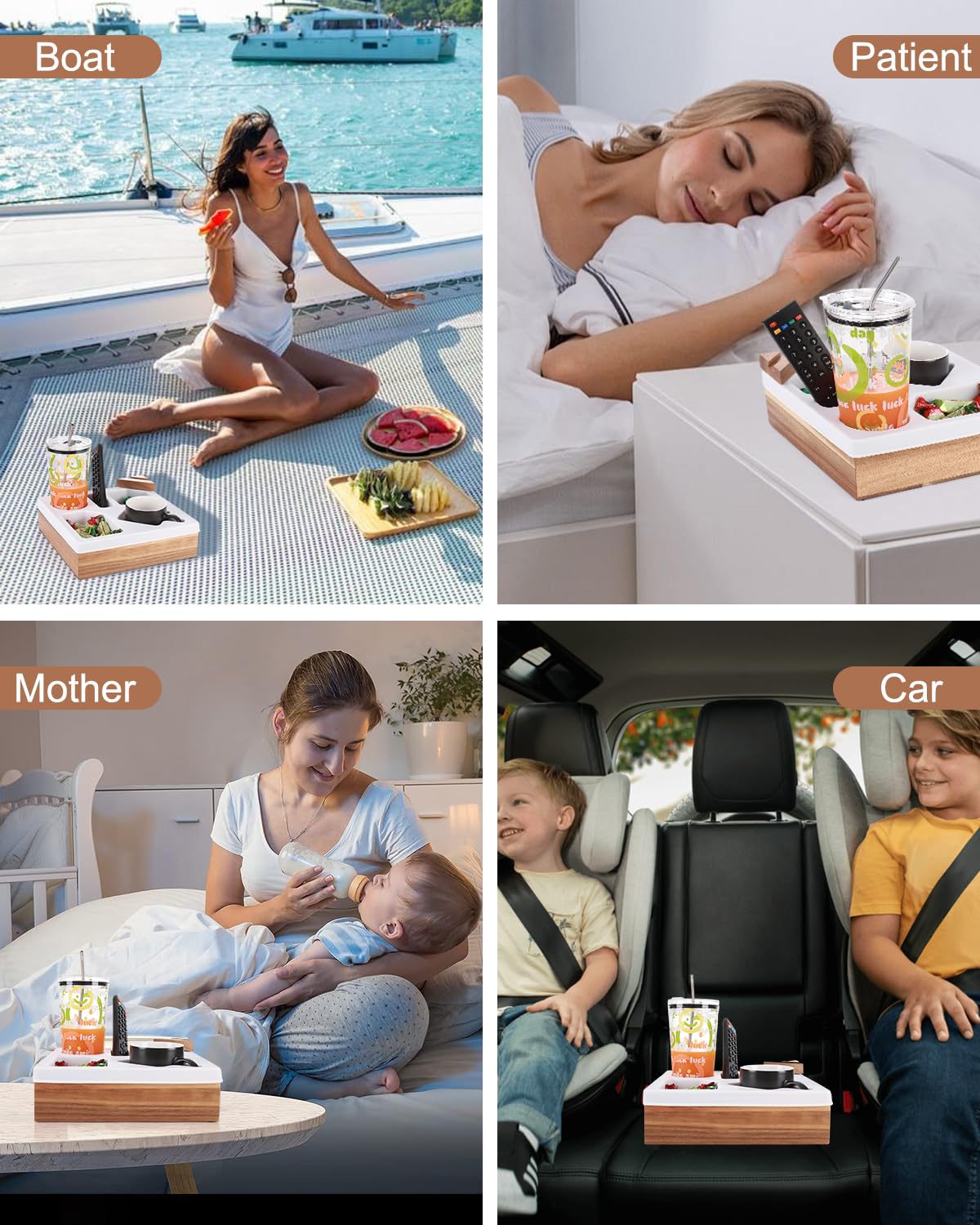 Silicone & Acacia Wood Couch Cup Holder Tray - Snack & Drink Organizer with Waterproof Cup Holder for Sofa, Remotes, and Pillows - Perfect for Movie Nights, Gaming, and Relaxing on the Couch