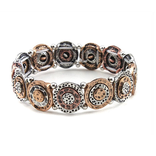 Stylish Multi-Disc Bracelet in Tri-Tone Finish - Perfect for Casual Wear, Layering & Everyday Fashion Accessories