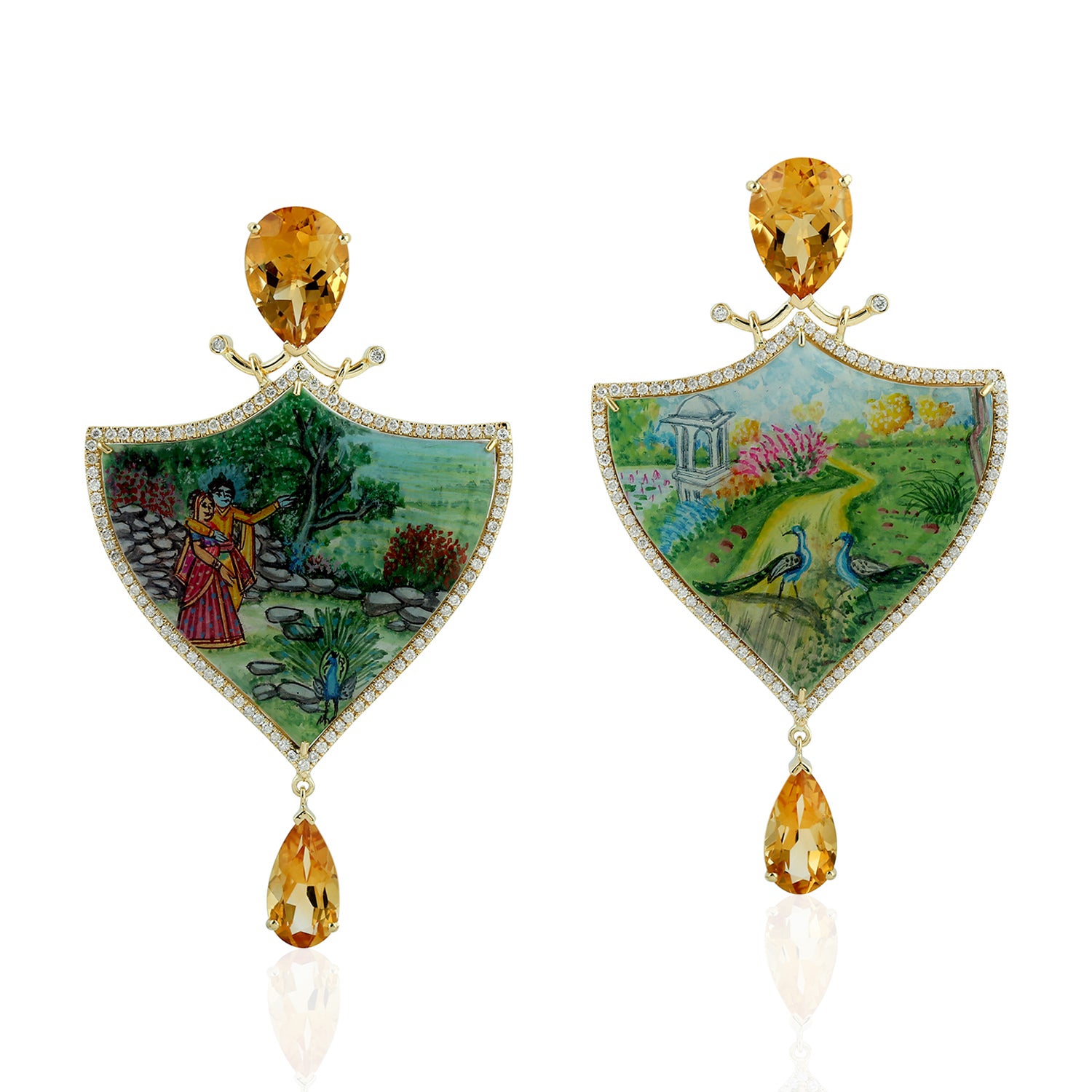 14K Gold Pear Cut Citrine Gemstone Pave Diamond Dangle Earrings for Women | Elegant Party & Wedding Jewelry Gift