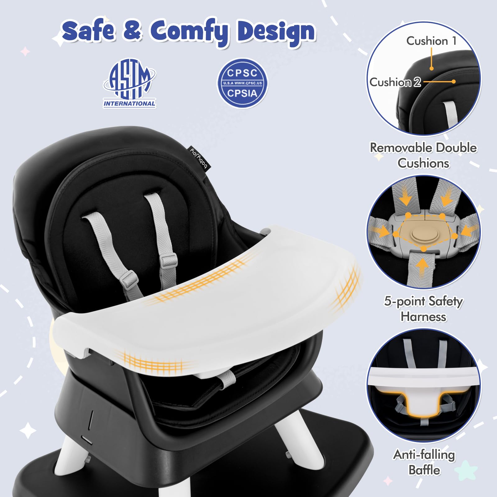 HONEY JOY 8-in-1 Convertible Baby High Chair for Toddlers - Multi-Functional Highchair, Booster Seat, Building Block Table & Stool with Safety Harness (Black) - Perfect for Dining, Playtime & Learning Activities
