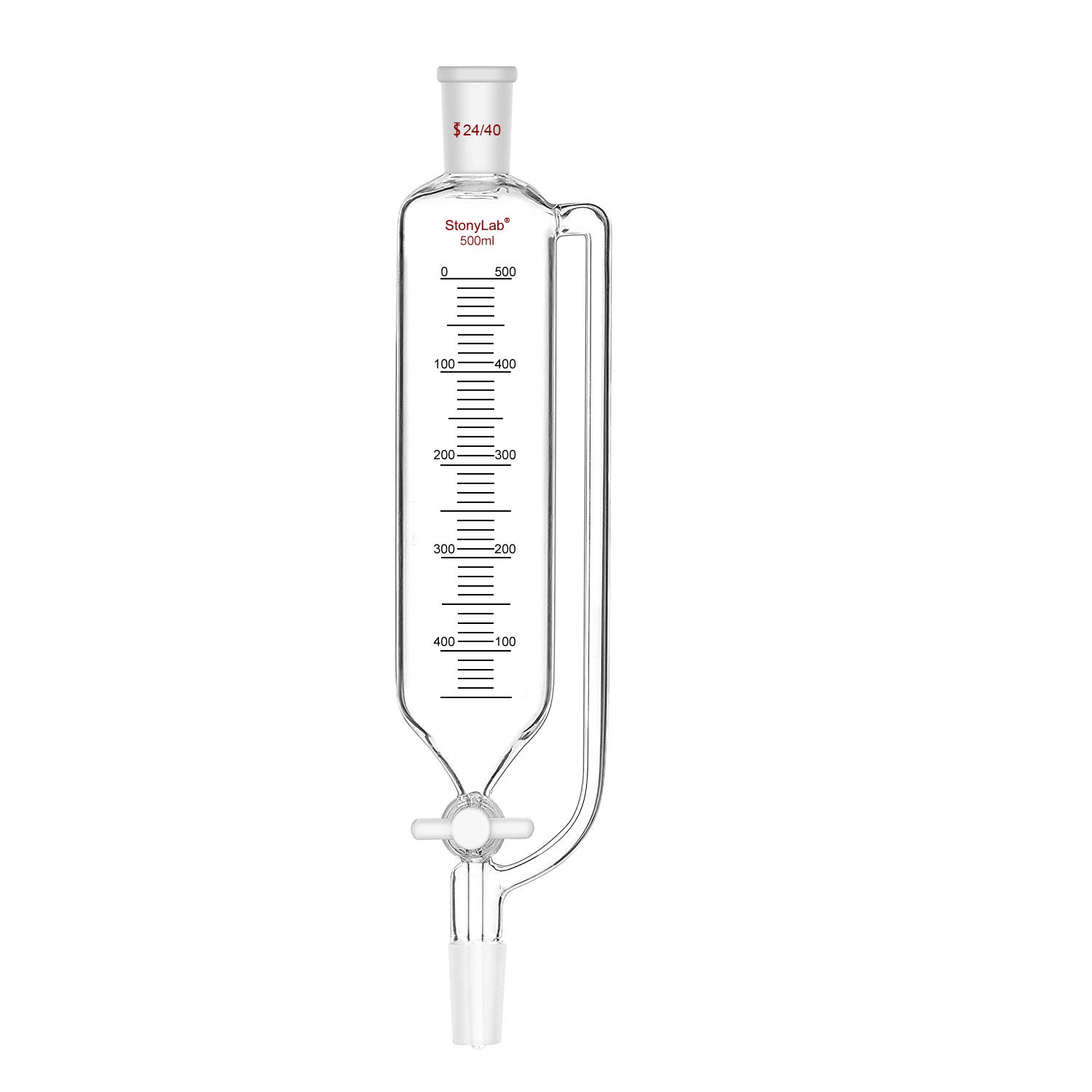Stonylab 500ml Pressure Equalizing Funnel & Lab Stand Set - Graduated Addition Funnel with Steel Support Stand, Rod, 4-Prong Burette Clamp, Retort Ring & 2 Boss Heads - Perfect for Chemistry Experiments, Titration & Laboratory Research