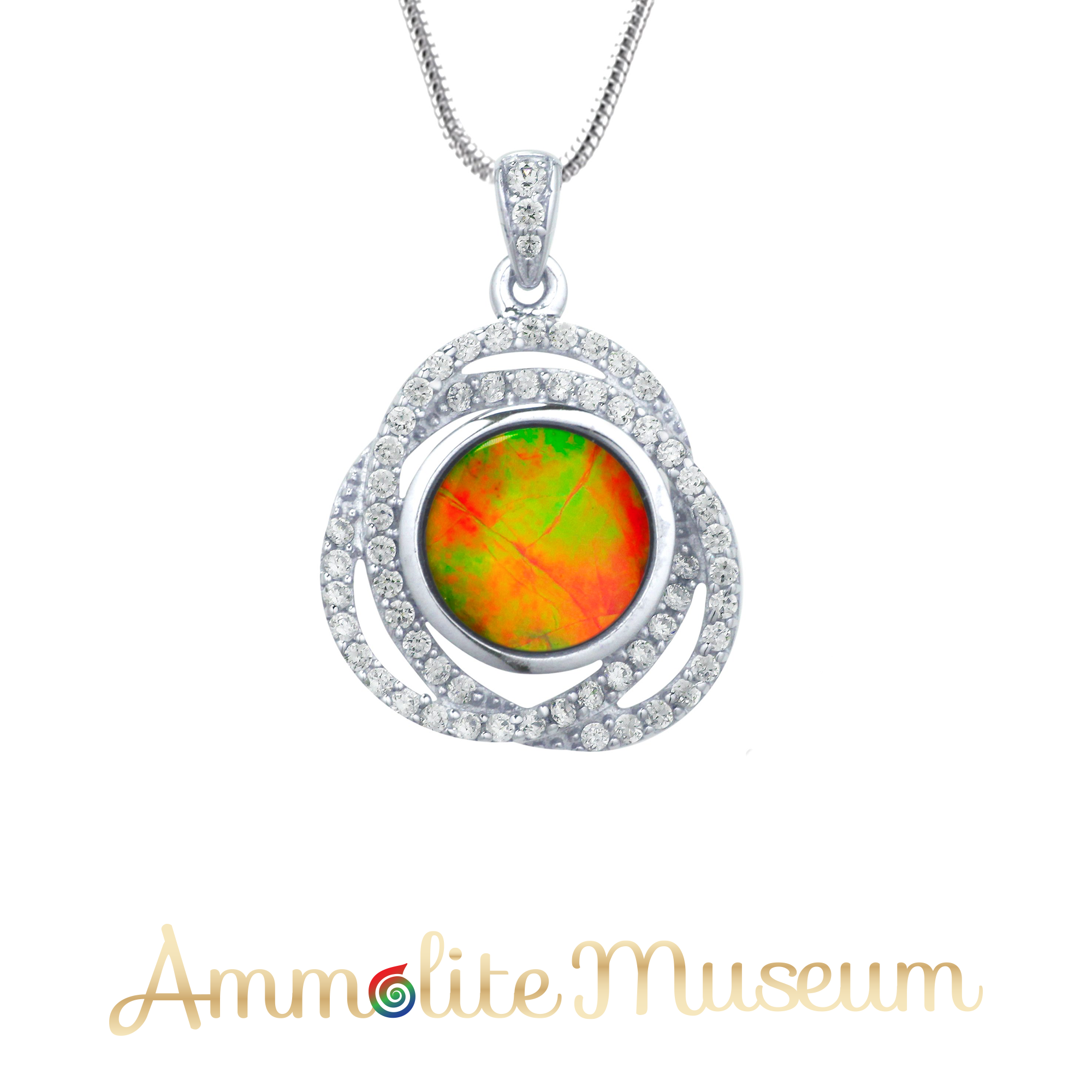 Exquisite Sterling Silver Round Ammolite Pendant with Genuine Swarovski Crystals | Elegant Jewelry Gift for Women | Perfect for Weddings, Anniversaries & Special Occasions