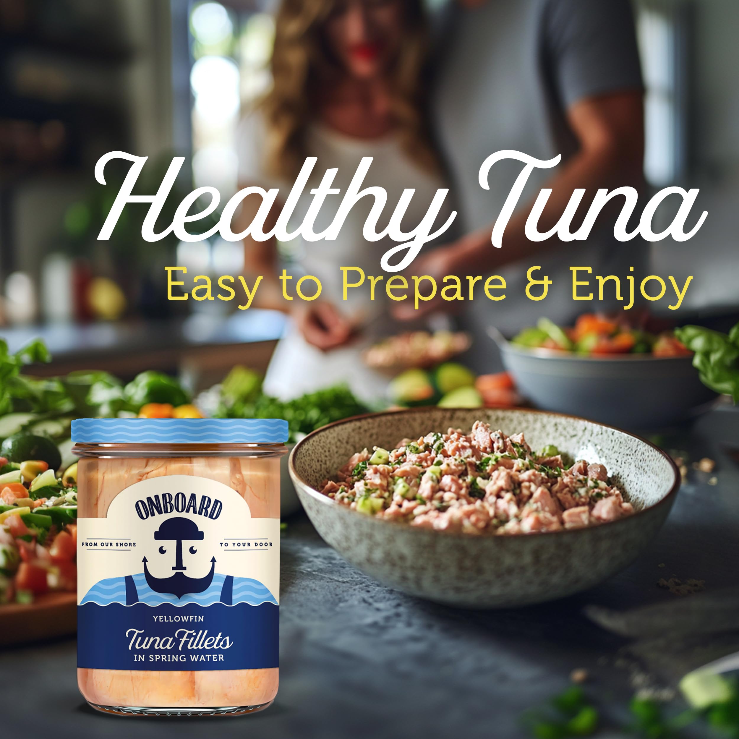 Premium Yellowfin Tuna Fillets in Spring Water - High Protein Mediterranean Diet Seafood | Ready-to-Eat Pescatarian Snacks | Glass Jar Packed Atun for Salads, Sandwiches & Keto Meals (6 Pack) | Healthy On-The-Go Lunch & Office Snack Option