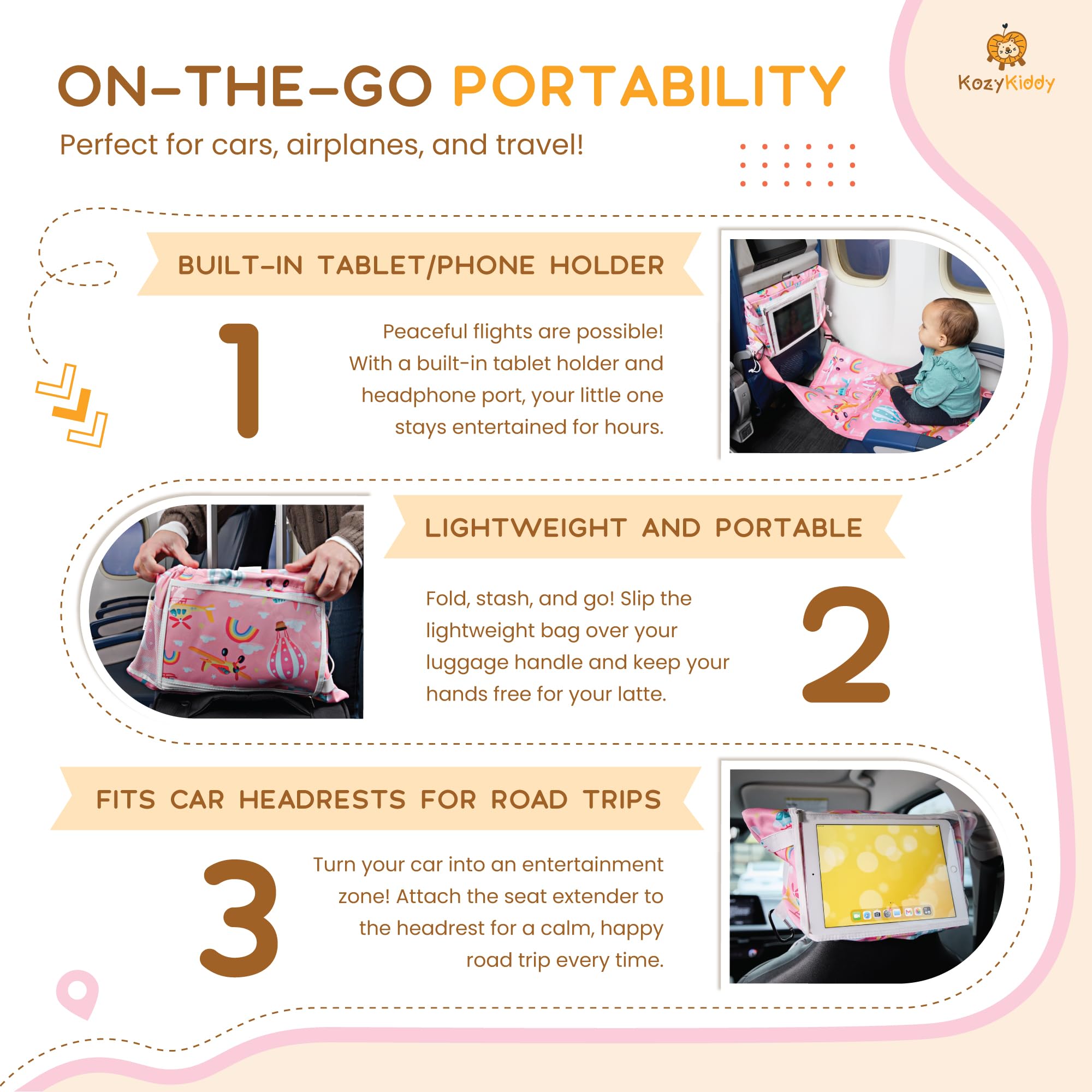 Adjustable Toddler Airplane Bed with Tablet Holder & Tray Table Cover - Kids Flight Foot Rest, Travel Cot & Hammock for Planes & Cars - Perfect for Long Flights, Road Trips & Baby Travel Essentials