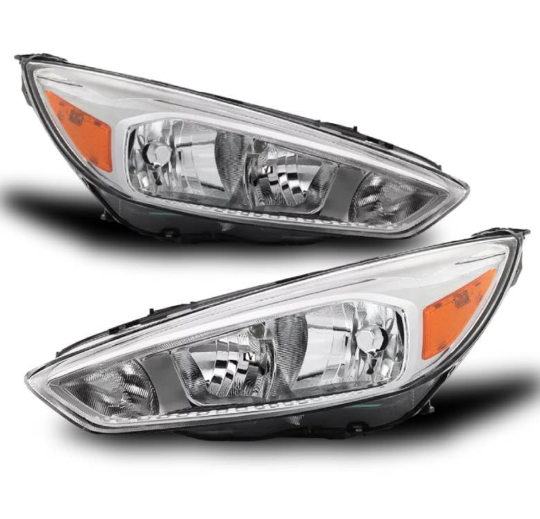 Replacement Chrome Headlights for 2015-2018 Ford Focus S/SE/ST - Durable LED Headlamps with Clear Lens - Perfect for Night Driving & Car Upgrades