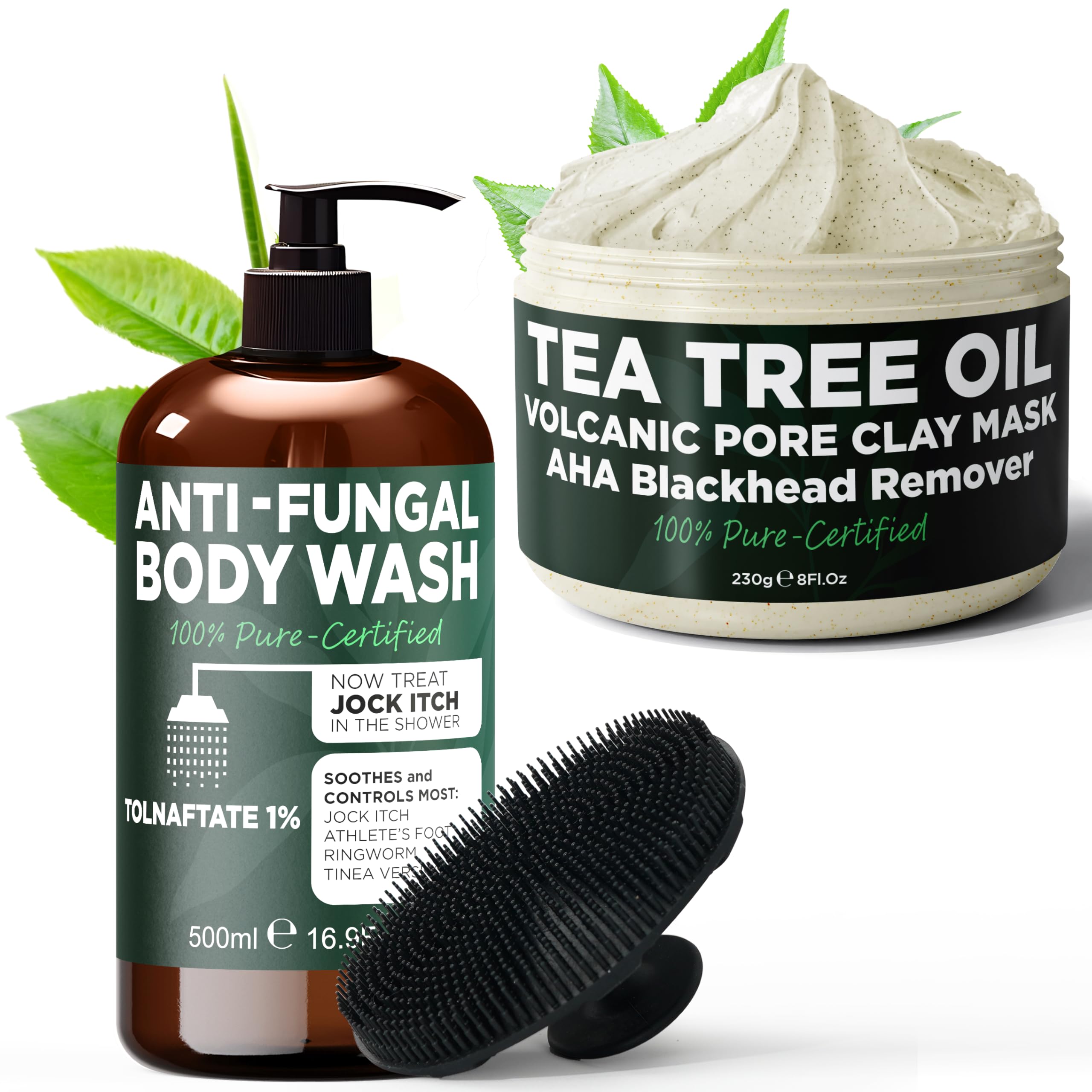 Terramed Just Think Comfort Tea Tree Skin Care Bundle: Antifungal Body Wash & Deep Pore Cleansing Mask for Acne, Eczema & Oily Skin – Purifying Skincare Routine for Daily Use & Spa Days