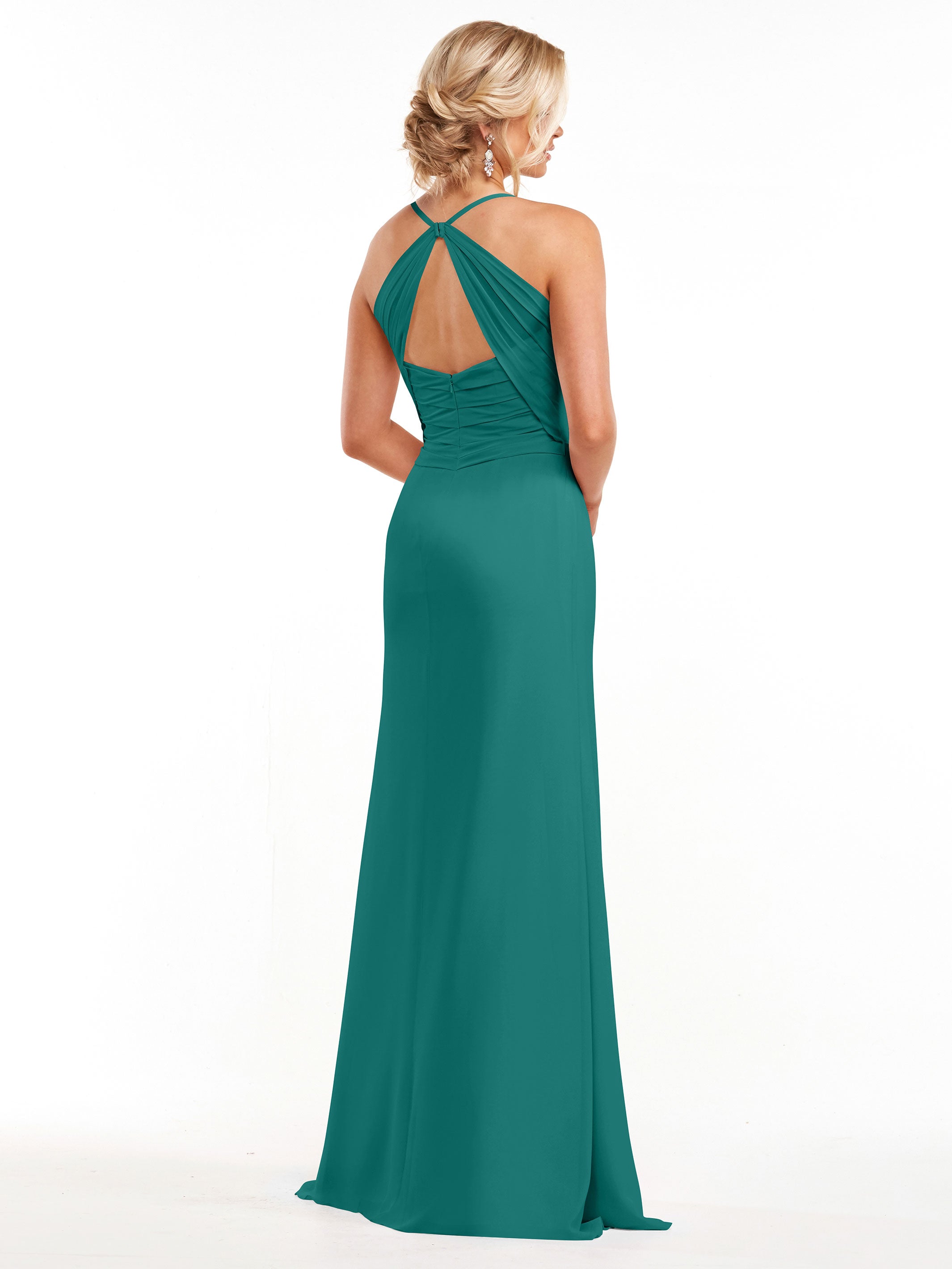 Elegant A-Line Chiffon Bridesmaid Dress with High Slit - 80167 | Flowy Wedding Party Gown for Formal Events & Special Occasions