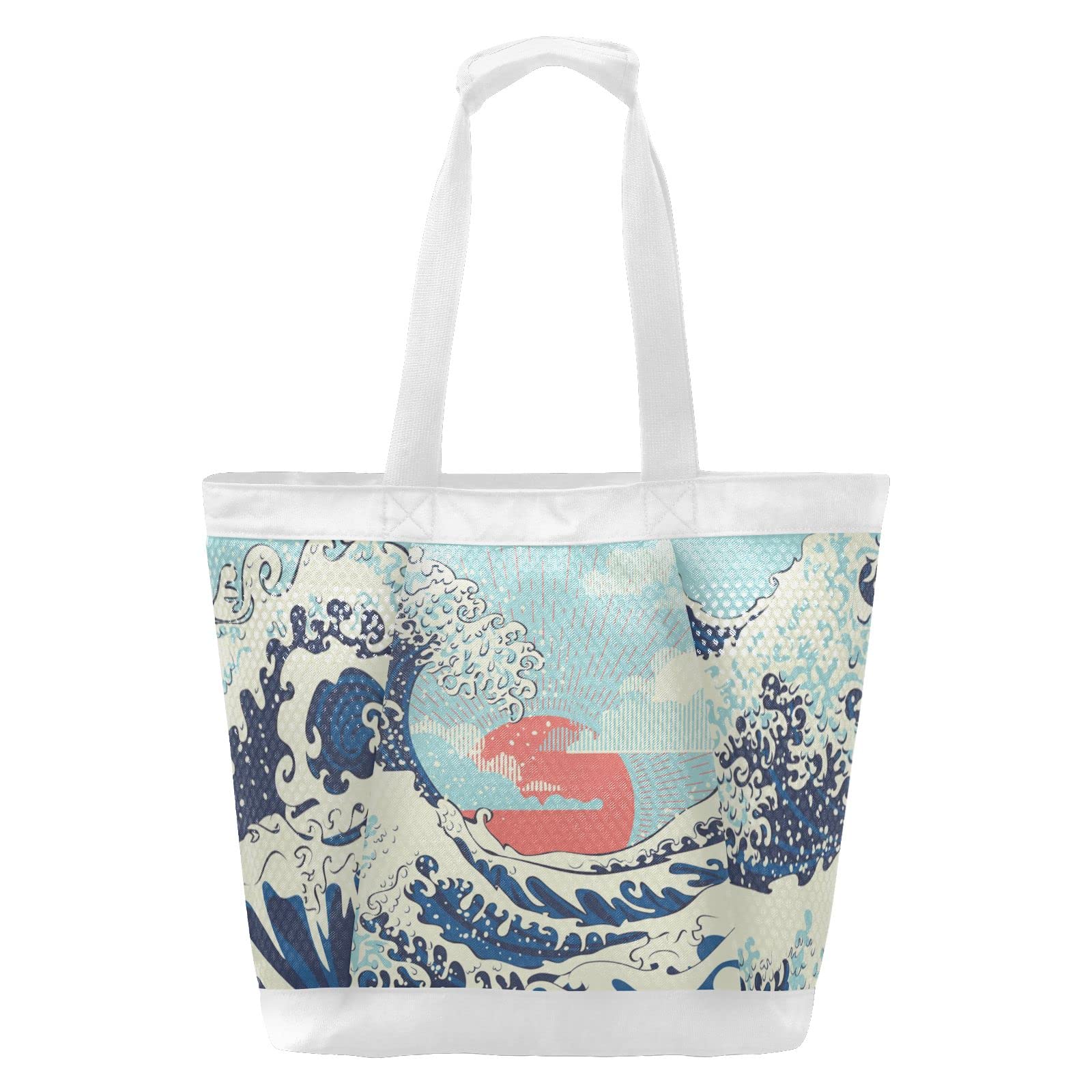 J JOYSAY Stormy Ocean Mesh Beach Tote Bag - Large Waterproof Reusable Grocery Tote for Women - Perfect for Beach, Work, Training, Hiking & Shopping