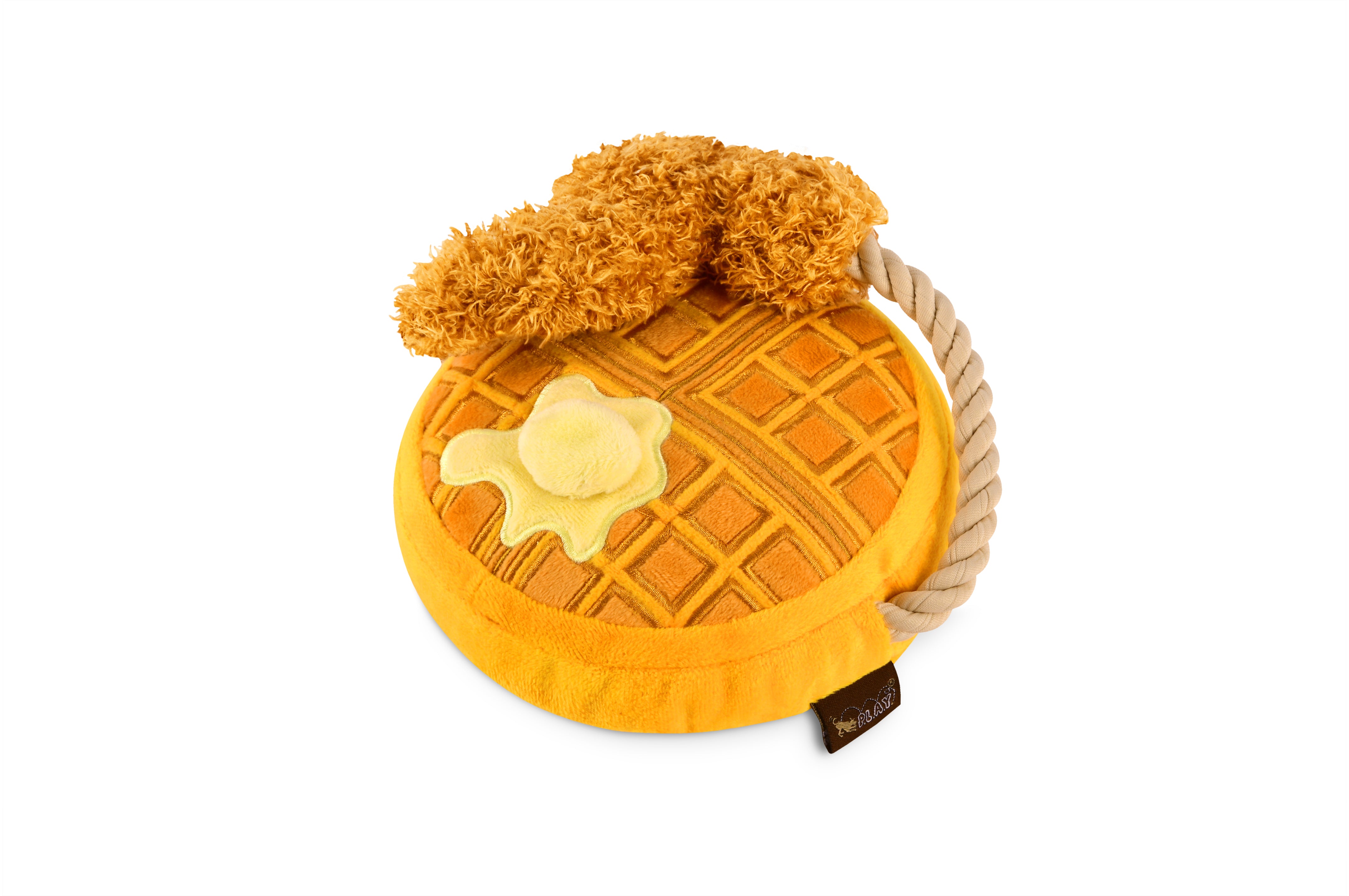 El Pollo y Waffle Plush Dog Toy - Barking Brunch™ Chew Toy for Dogs by Pet P.L.A.Y. | Soft & Durable Puppy Plaything for Fetch, Cuddling & Teething Relief