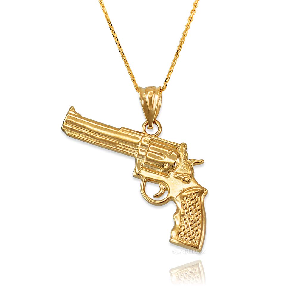 14K Yellow Gold Revolver Pistol Gun Pendant Necklace for Men - Western Style Cowboy Jewelry Gift for Father's Day, Birthday & Special Occasions