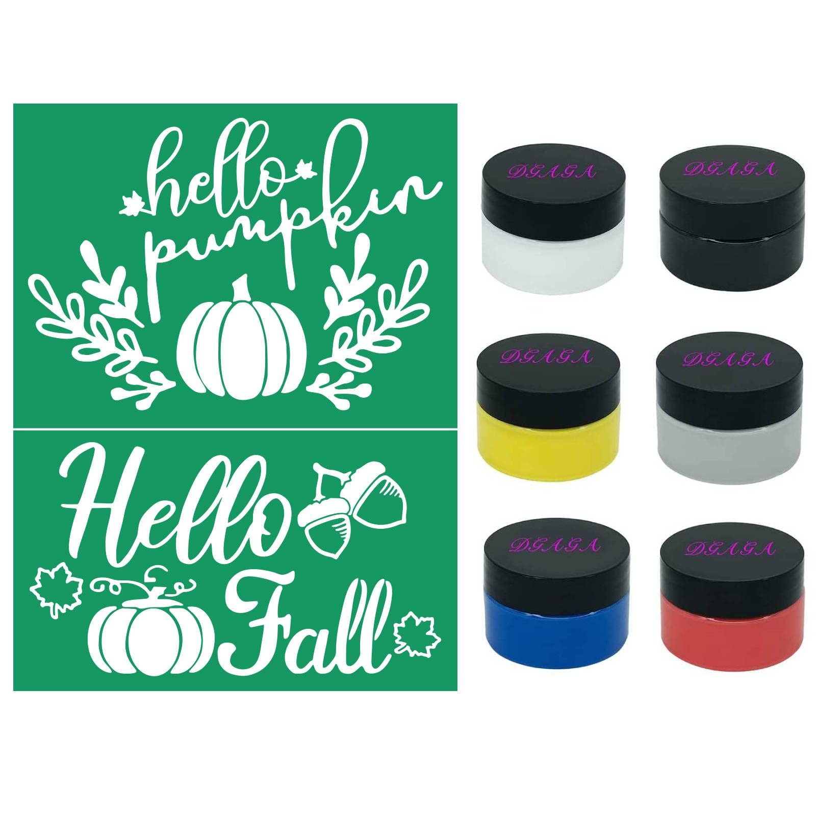 DGAGA Hello Fall Silk Screen Stencils & Chalk Paste Kit - Reusable Self-Adhesive Chalkboard Stencils for Autumn Decor, DIY Farmhouse Signs, Wooden Plaques - Perfect for Seasonal Home Decor, Thanksgiving Crafts, and Fall-Themed DIY Projects