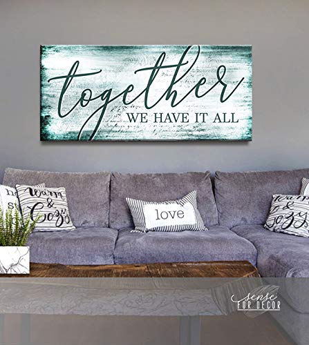Together We Have It All Framed Wall Art - Romantic Couples Sign for Wedding Gifts & Bedroom Decor - Large 60x27 Inch Teal Canvas Print - Perfect for Home, Living Room, and Anniversary Presents