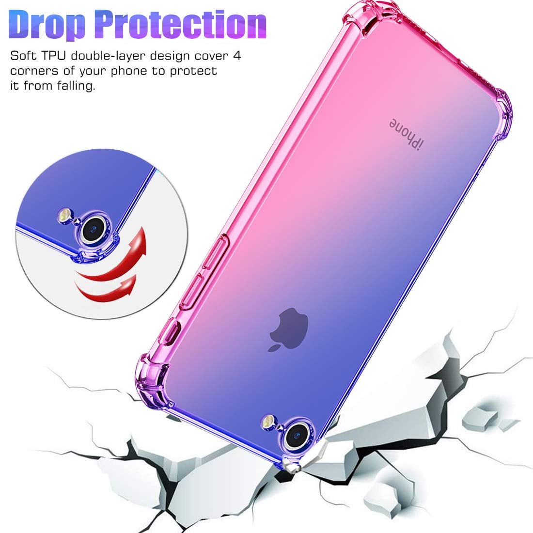 **Premium Slim Clear TPU Case for iPhone SE 2020 / iPhone 8 / iPhone 7 – Shockproof, Anti-Scratch, Gradient Blue & Pink – Perfect for Everyday Protection & Stylish Looks**    *(Use Case: Ideal for daily use, travel, work, or school – keeps your iPhone safe while adding a trendy touch!)*