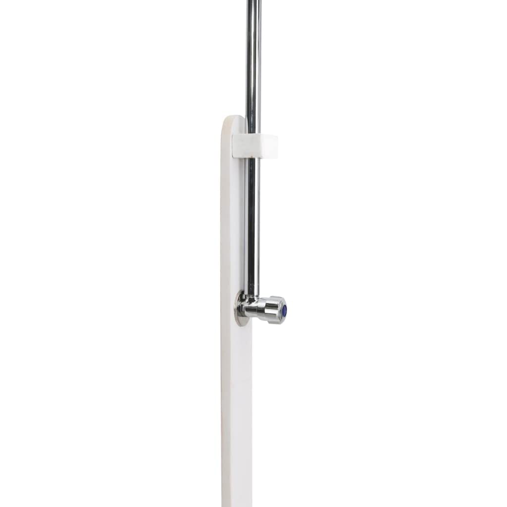 CHARMMA Outdoor Shower with Solid Teak Wood Stand & Steel Shower Head - Freestanding Garden Shower for Poolside, Beach, Backyard - Weather-Resistant White Outdoor Shower 29.5