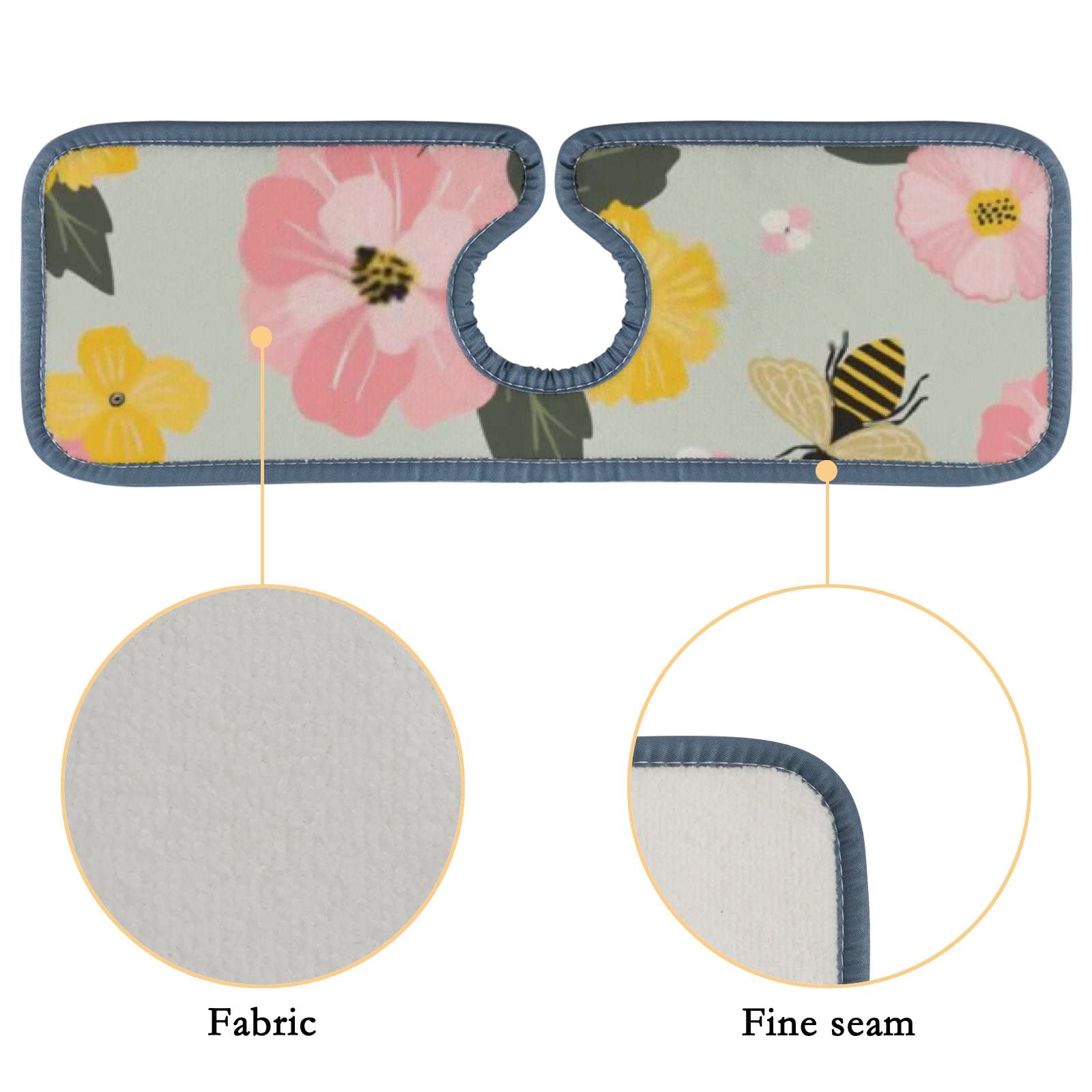 Farmhouse Style Kitchen & Bathroom Sink Faucet Mat - 3 Pack Absorbent Splash Guard Pads with Honey Bee Flower Design, Waterproof Countertop Protector for RV, Home, and Office Use