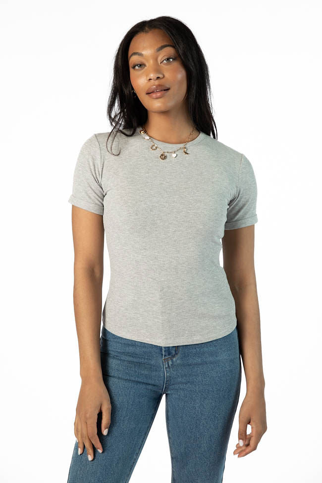 Premium Grey Ribbed Crew Neck T-Shirt for Men & Women - Soft Cotton Essential Tee for Casual Wear, Layering & Everyday Outfits