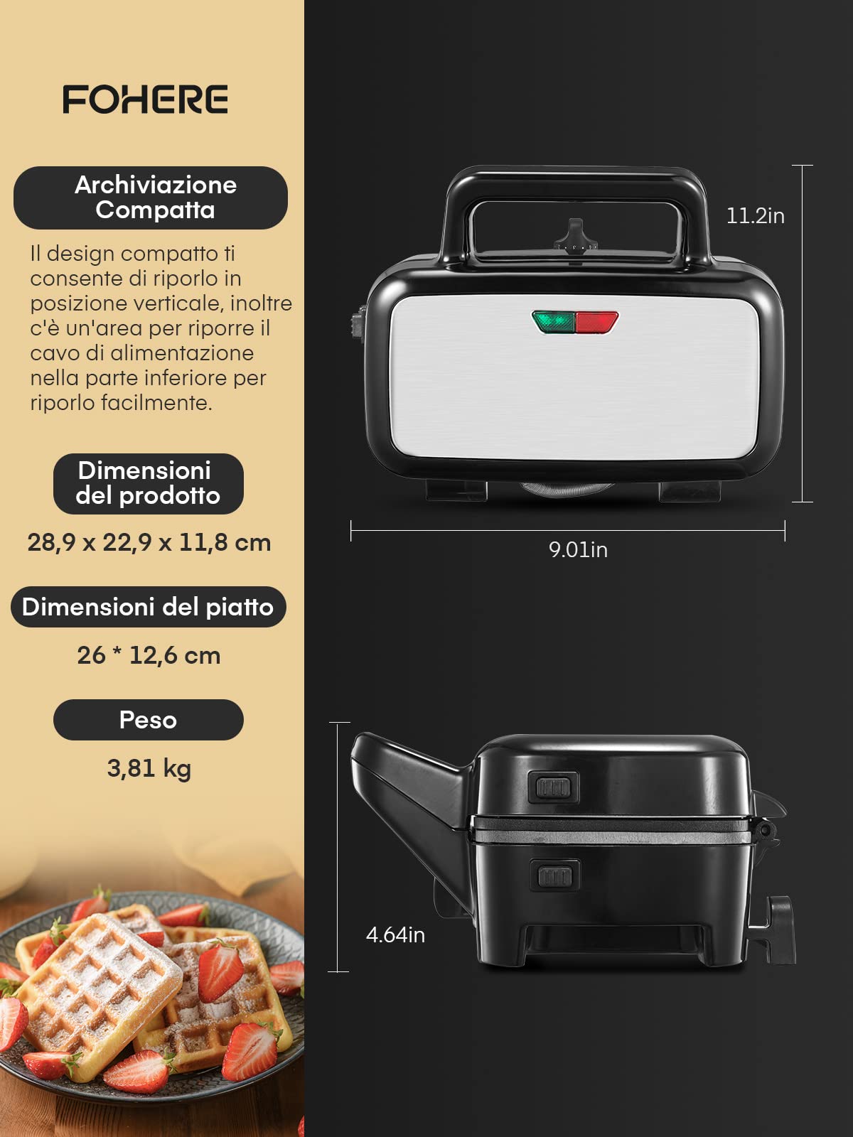 1200W 3-in-1 Sandwich Maker, Panini Press & Waffle Iron with 5 Temperature Settings, Non-Stick Coating & Cool-Touch Handle - Perfect for Breakfast, Snacks and Family Gatherings (Black)
