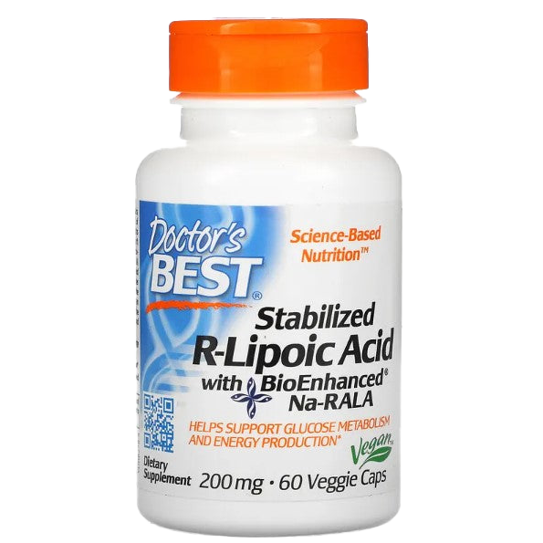 Doctor's Best Stabilized R-Lipoic Acid 200mg with BioEnhanced Na-RALA | 60 Vegan Capsules | Antioxidant Supplement for Nerve Support & Blood Sugar Balance | Perfect for Daily Wellness & Anti-Aging Routine