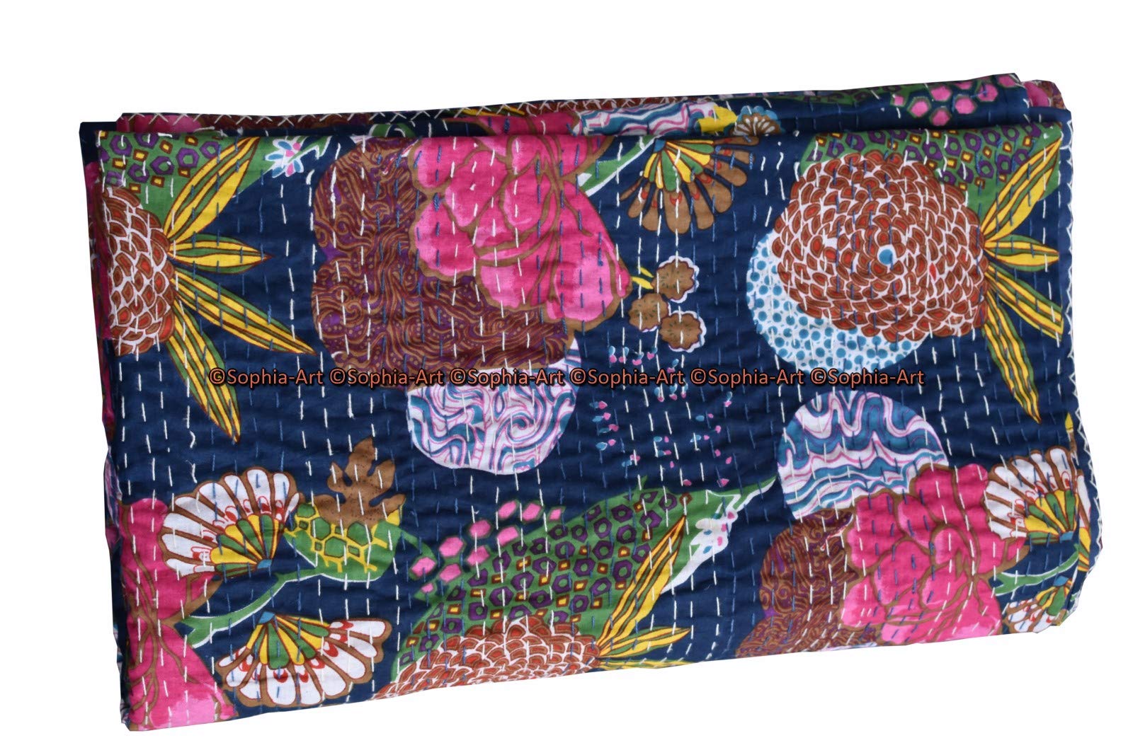 Sophia-Art Reversible Indian Kantha Quilt - Twin/King Size 108