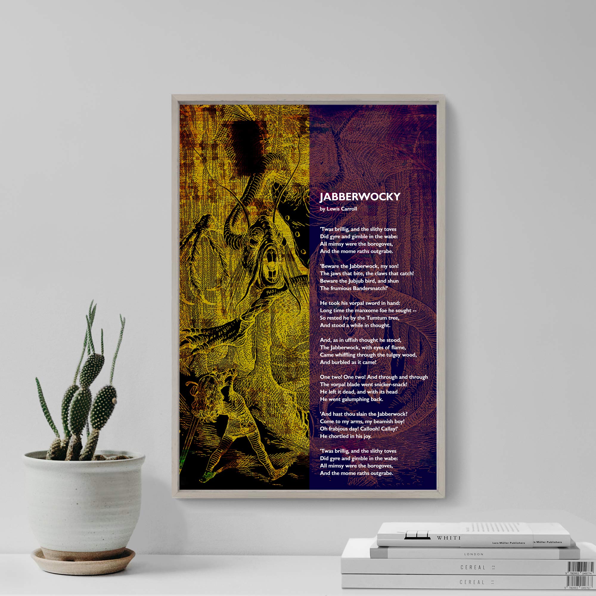 The Jabberwocky Poem Art Print - Lewis Carroll Literary Wall Decor - 18x12 Inch Monster Illustration Poster - Unique Gift for Book Lovers & Home Office Decor