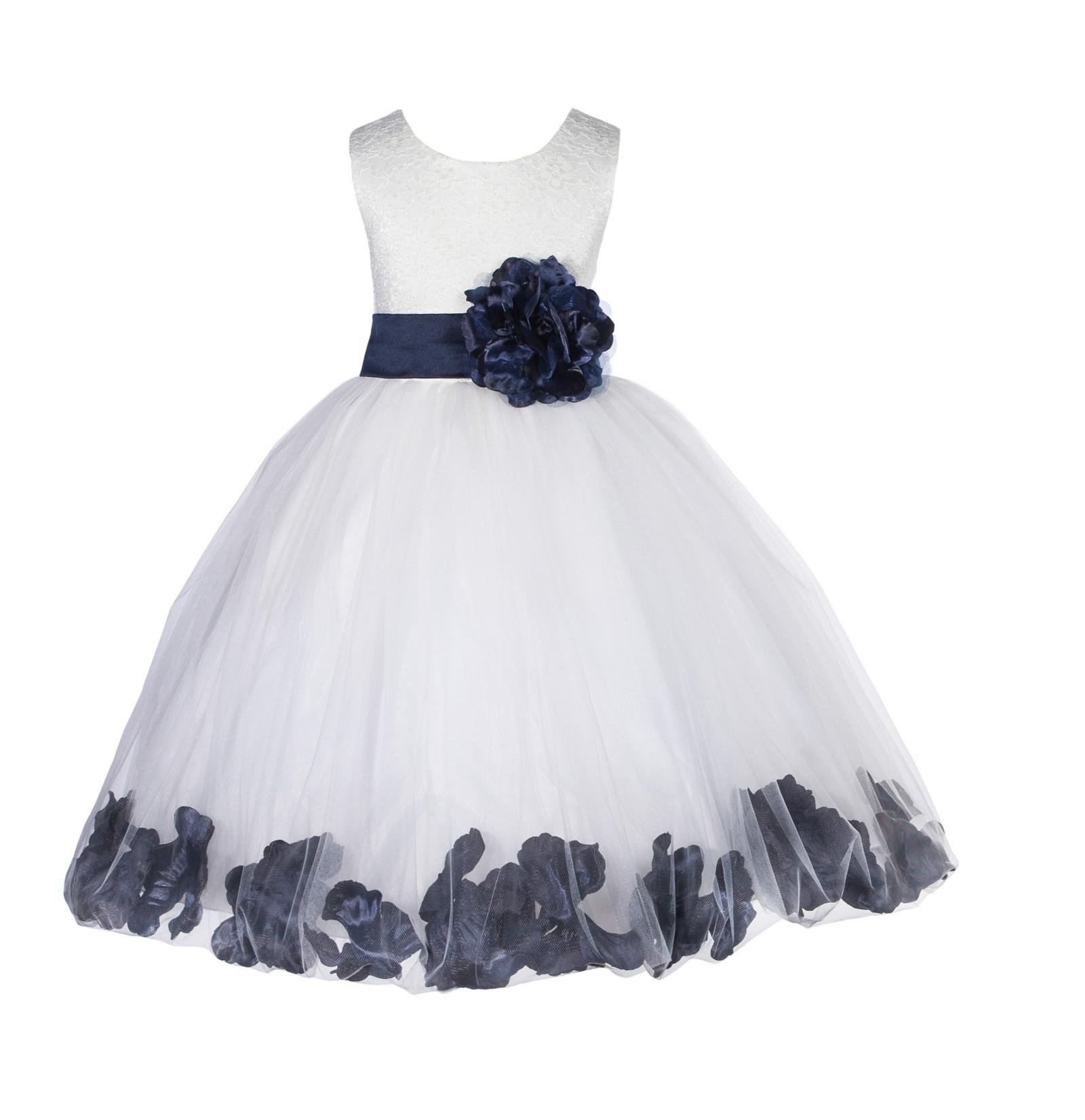 Elegant Ivory Lace Flower Girl Dress with Floral Petals - Perfect for Communion, Baptism, Pageant & Special Occasions | ekidsbridal 165T