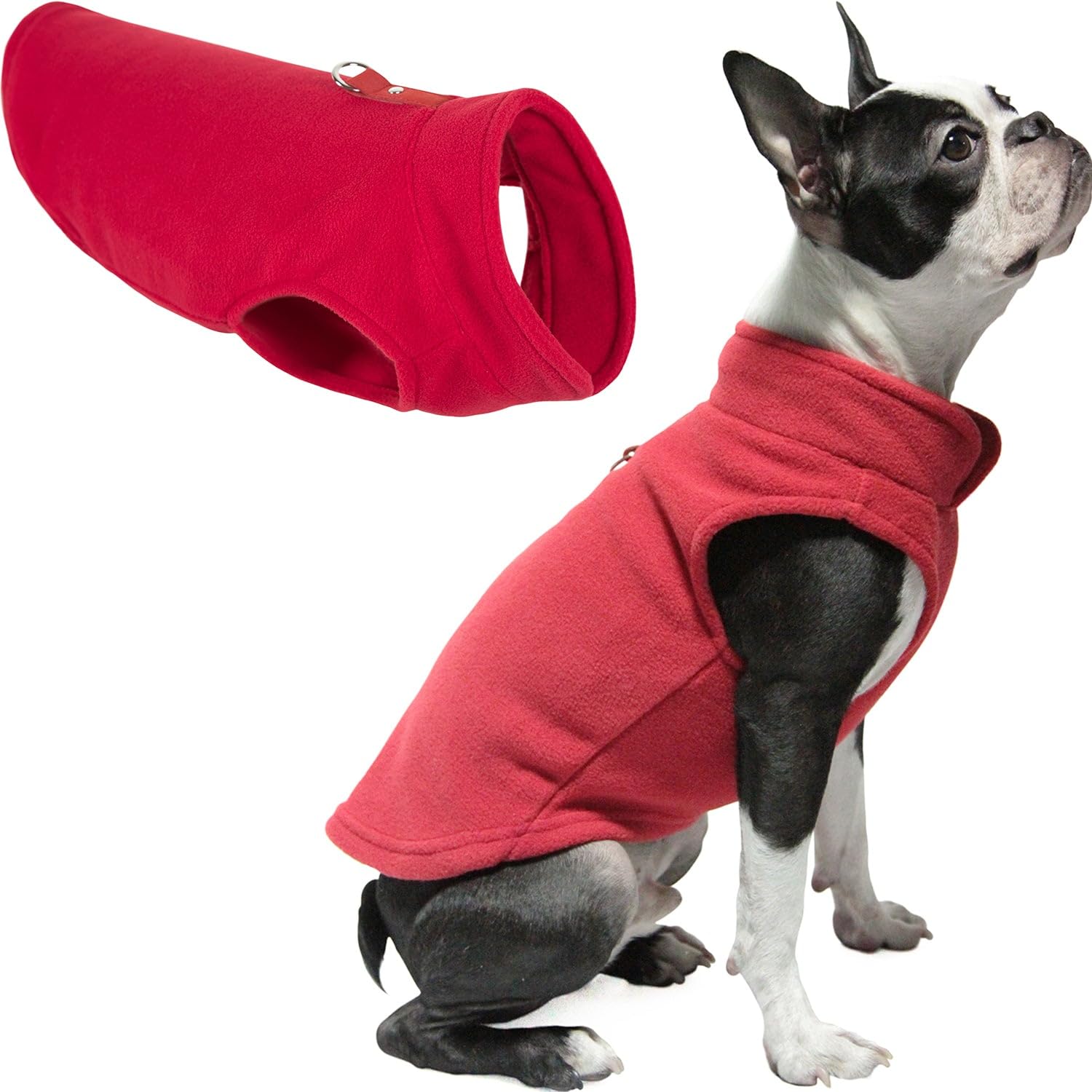 Gooby Fleece Vest Dog Sweater - Red, Medium - Warm Pullover Fleece Jacket for Small Dogs with O-Ring Leash - Winter Dog Coat for Cold Weather - Perfect for Small Breed Dogs (Boy or Girl) - Ideal for Outdoor Walks, Winter Adventures & Indoor Cozy Time