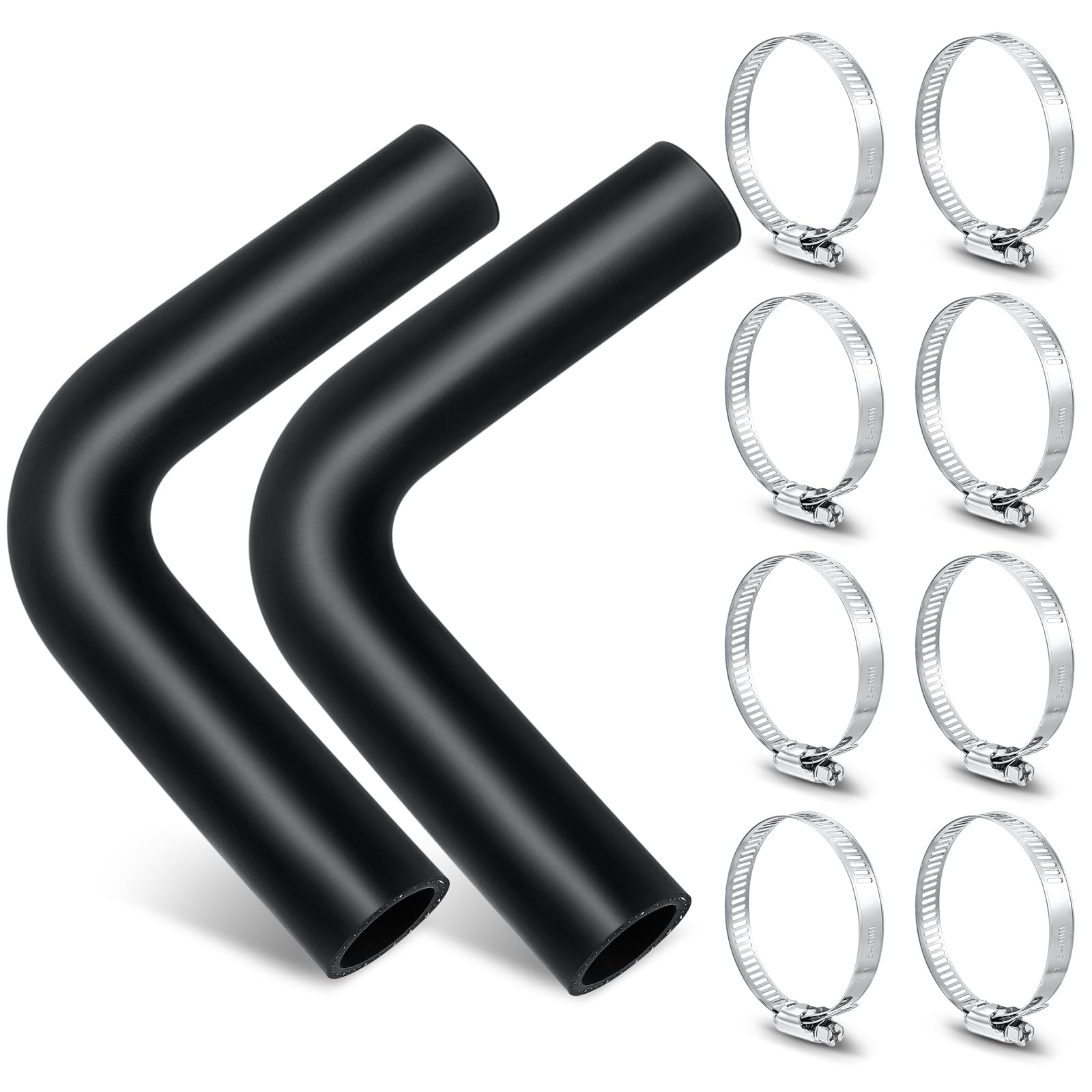 Frienda 2-Pack 15 7/8 Inch Reinforced Gasoline Fuel Filler Neck Hose with 8 Hose Clamps - 1.5 Inch 90 Degree Bend for Fuel Tank & Vent Pipe - Perfect for Automotive, Marine & RV Fuel System Repairs