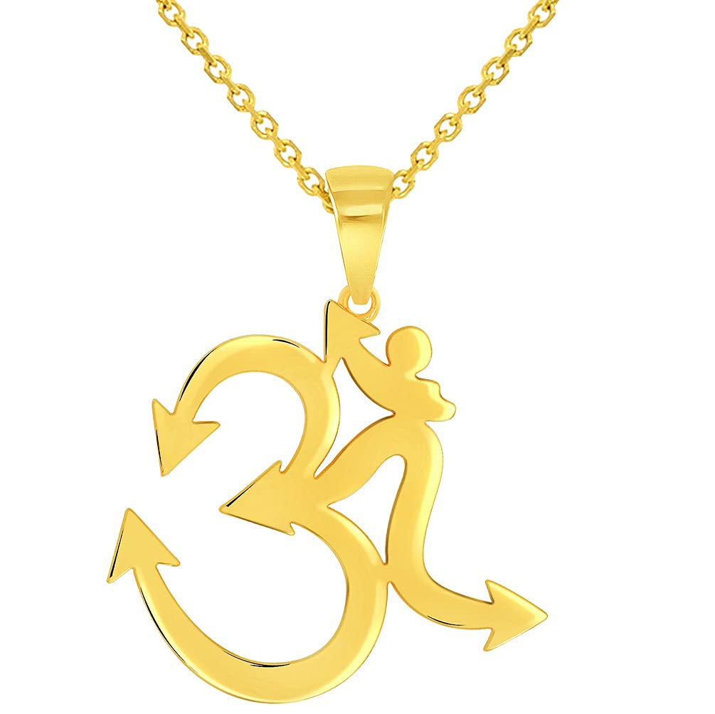 14K Solid Yellow Gold Om Symbol Pendant Necklace - Spiritual Jewelry with Rolo, Cuban, or Figaro Chain Options - Perfect for Meditation, Yoga & Mindful Gifting