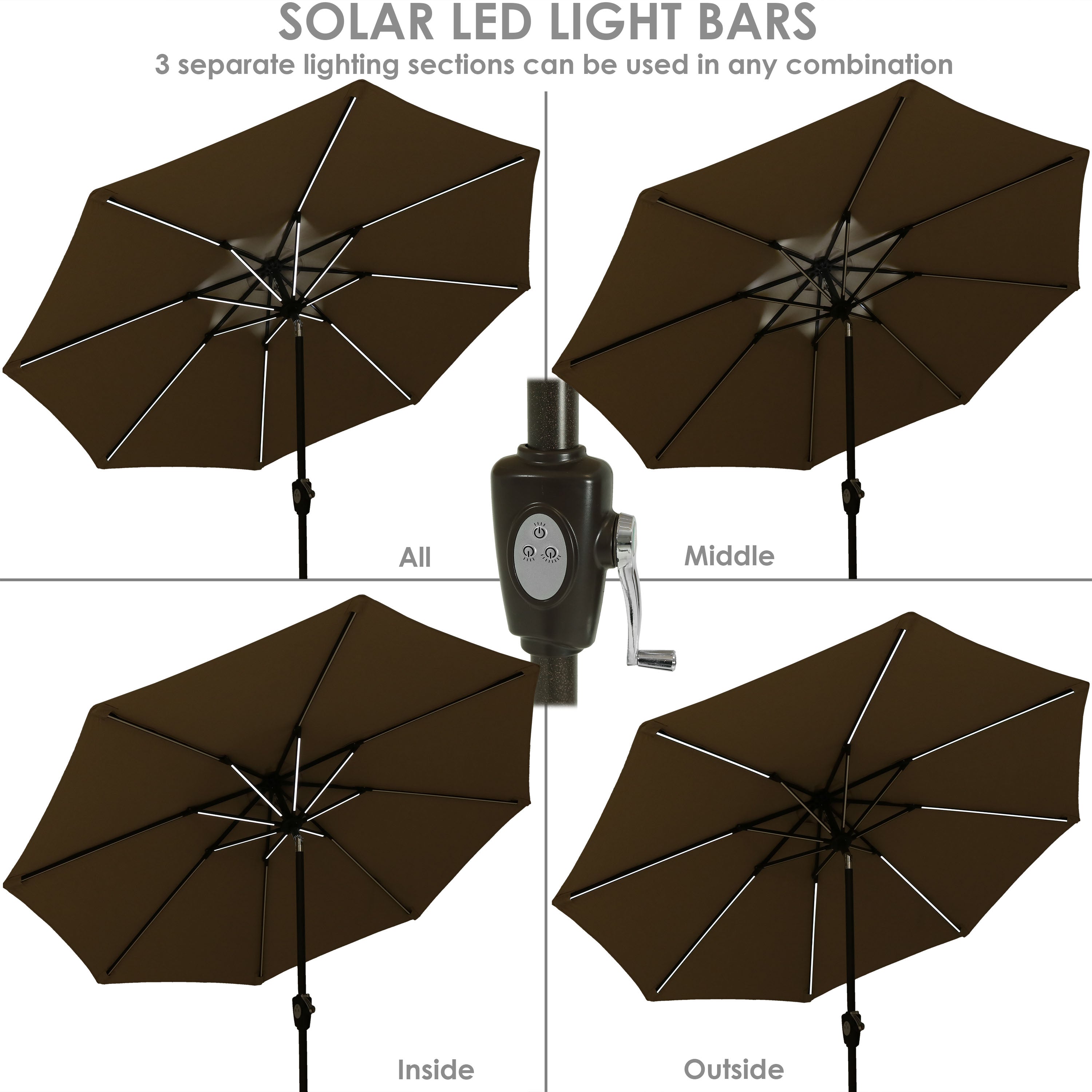 Sunnydaze 9 Foot Solar Sunbrella Patio Umbrella with Push Button Tilt & Crank - Perfect for Poolside, Backyard, and Outdoor Dining Areas
