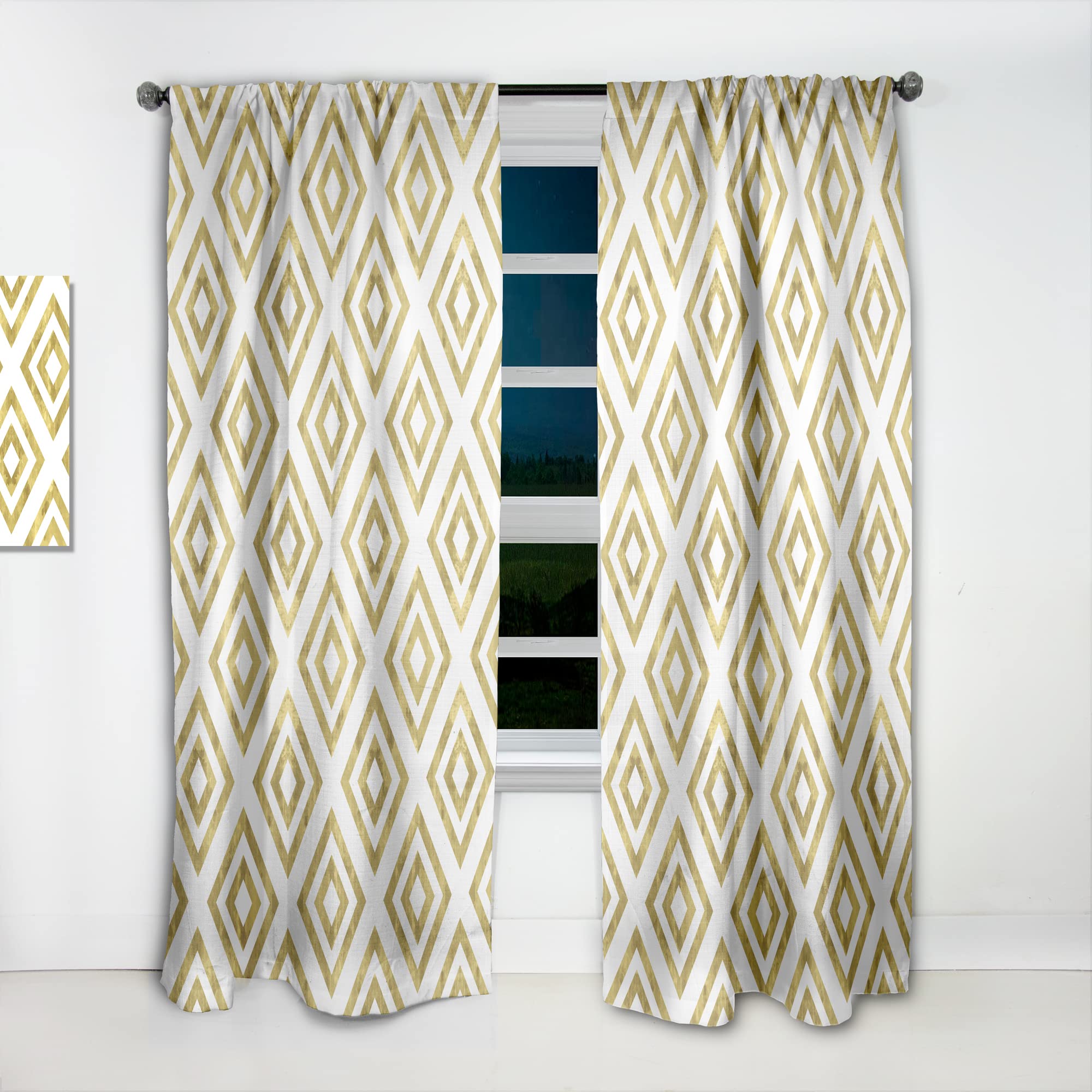 DesignQ White & Gold Pattern Thermal Insulated Curtains - Single Panel 52x63 Inches - Elegant Window Drapes for Bedroom & Living Room - Perfect for Home Decor, Light Control & Energy Efficiency