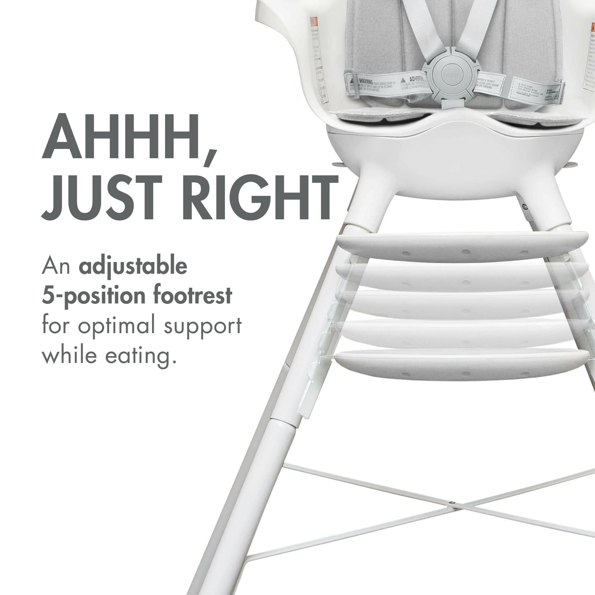 Boon GRUB Adjustable Convertible High Chair for Babies & Toddlers 6 Months to 6 Years | Dishwasher Safe White Baby Feeding Chair | Perfect for Dining, Kitchen & Travel Use