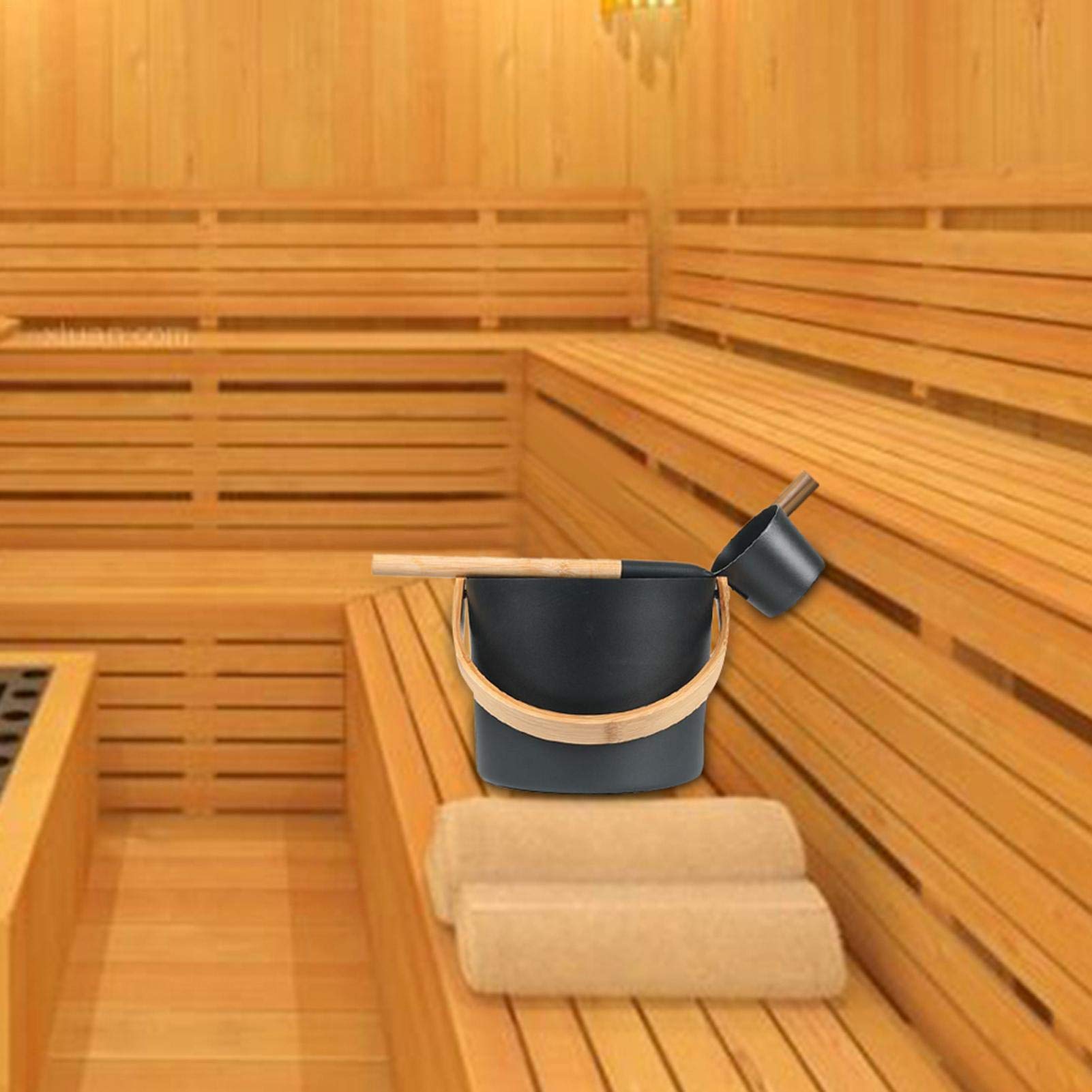 Premium 7L Aluminum Finnish Sauna Bucket Set with Ladle - Luxury Spa & Home Sauna Accessories for Relaxation & Detox