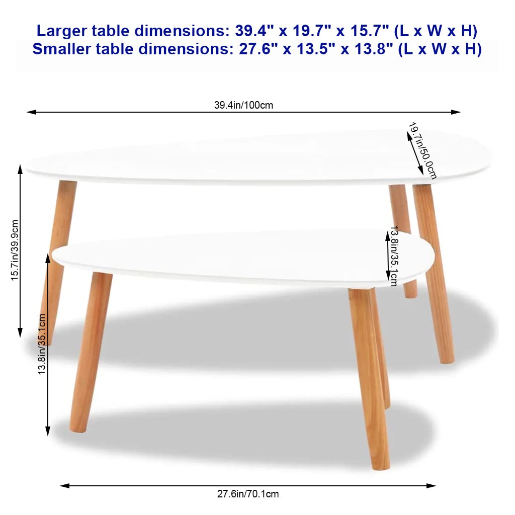 Modern Minimalist Bamboo Coffee Table Set - 2 Piece Nesting Triangle End Tables for Living Room, Solid Pinewood (39.4