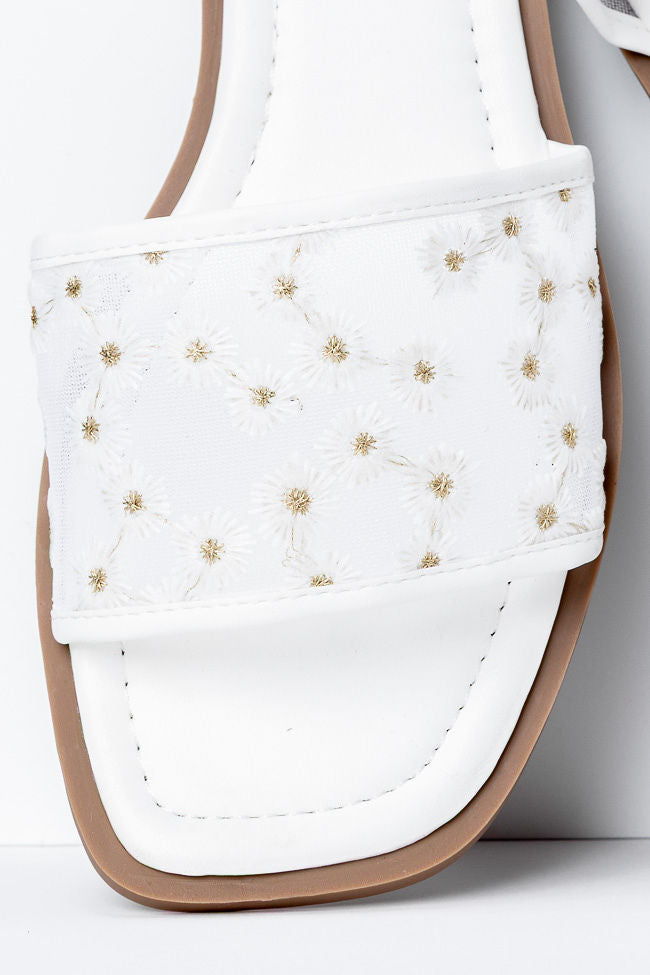 Adeline Women's White Mesh Floral Sandals - Comfortable Summer Beach Shoes for Walking, Outdoor Weddings & Vacation