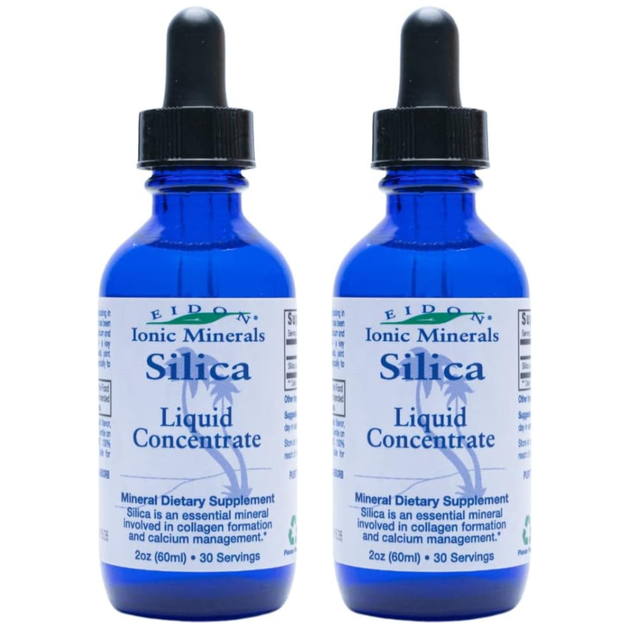 Eidon Ionic Minerals Liquid Silica Mineral Concentrate - Natural Silica Supplement for Hair Growth, Skin Health & Strong Nails - Collagen Booster for Joint & Bone Support - 2oz (2-Pack) | Perfect for Daily Wellness Routine & Anti-Aging Skincare