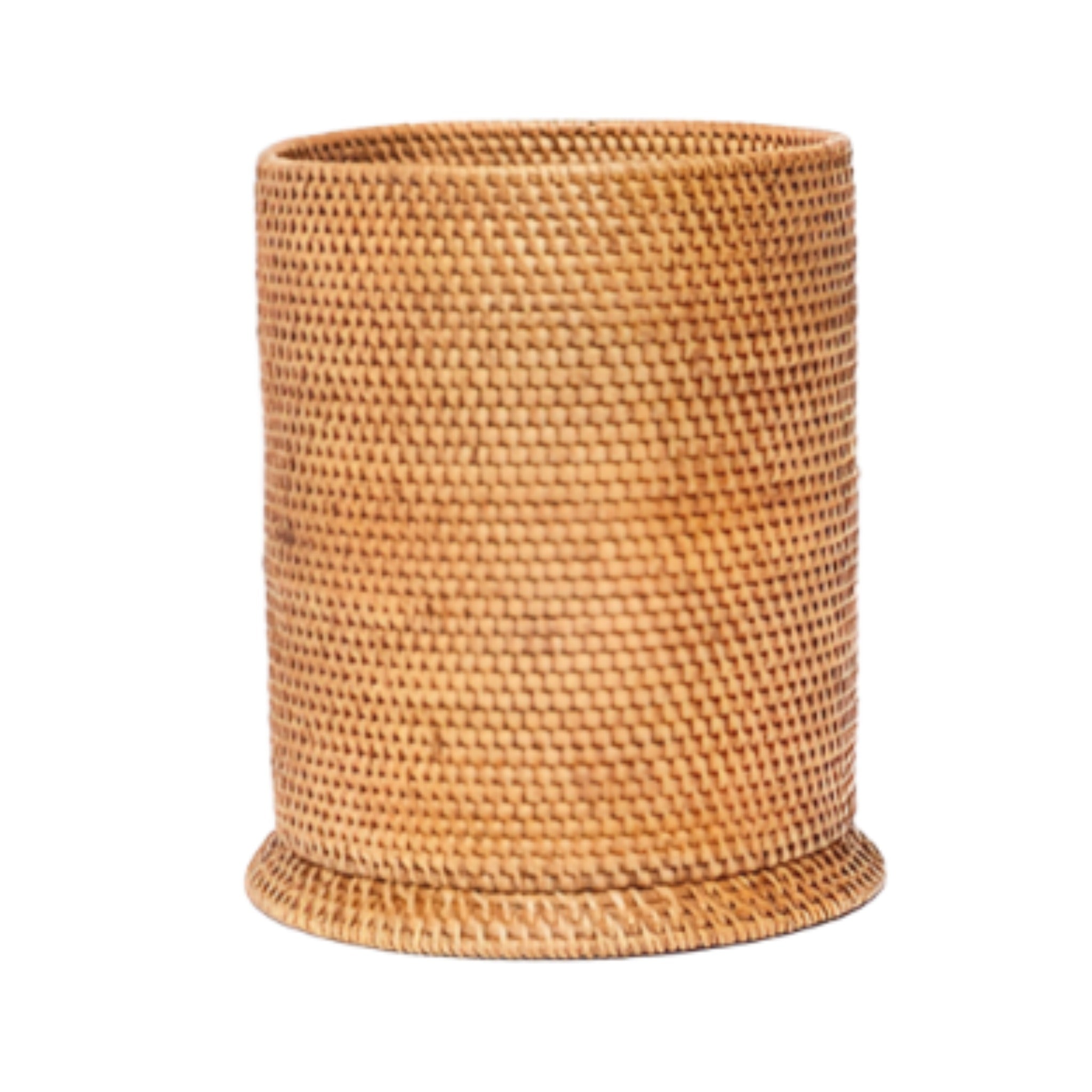 Brown Dalton Woven Rattan Round Waste Basket with Optional Tissue Box Holder - Perfect for Home Office, Bedroom, Bathroom & Living Room Trash Can