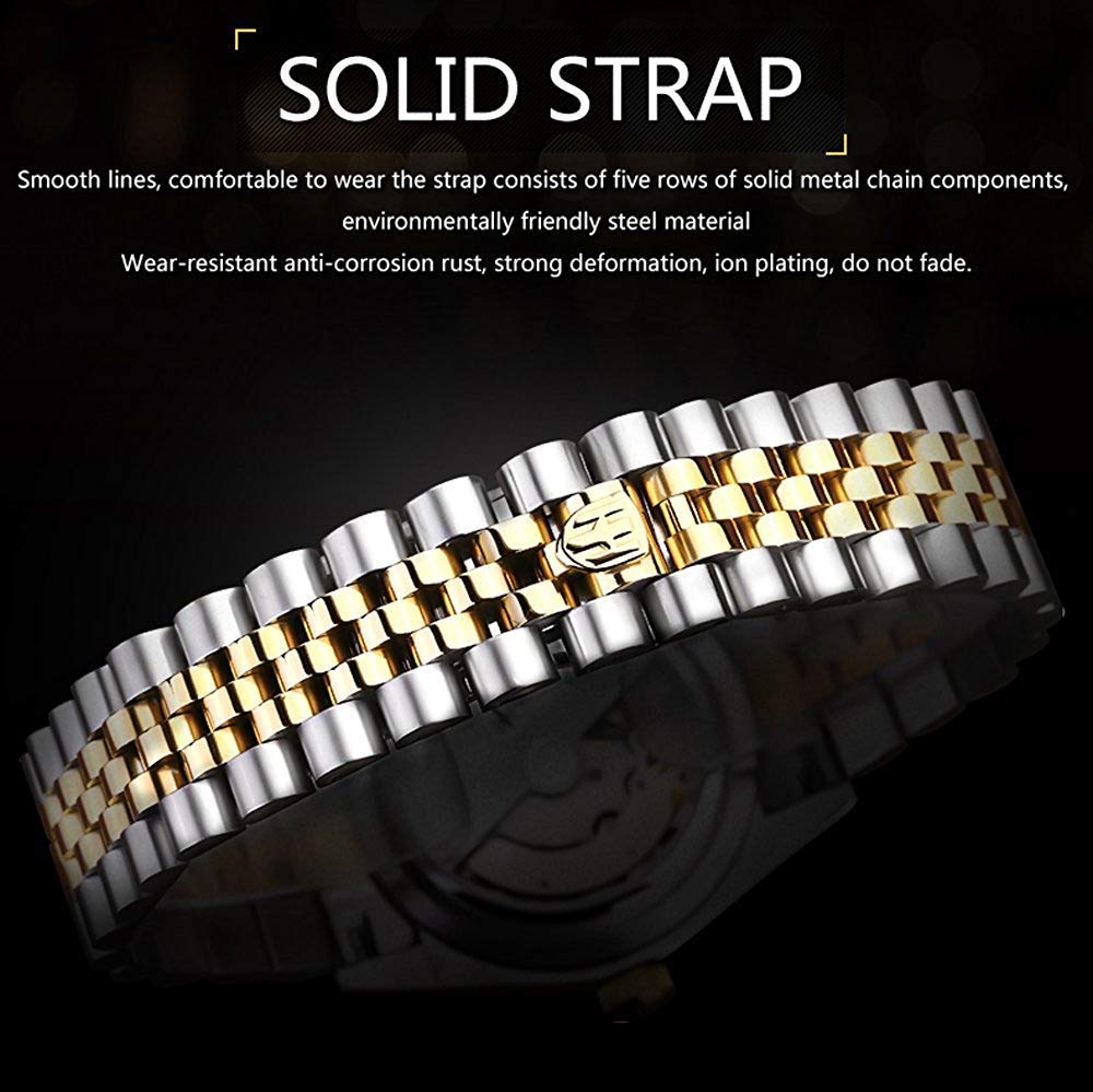 Gosasa Men's Gold Stainless Steel Automatic Mechanical Self-Winding Watch - Luxury Dress Wristwatch for Business, Formal Events & Gifts