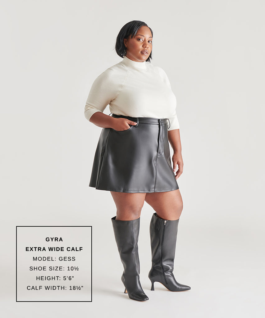 GYRA Extra Wide Calf Boots for Women - Black Leather Knee High Boots for Comfort & Style - Perfect for Work, Casual Wear & Winter Outfits