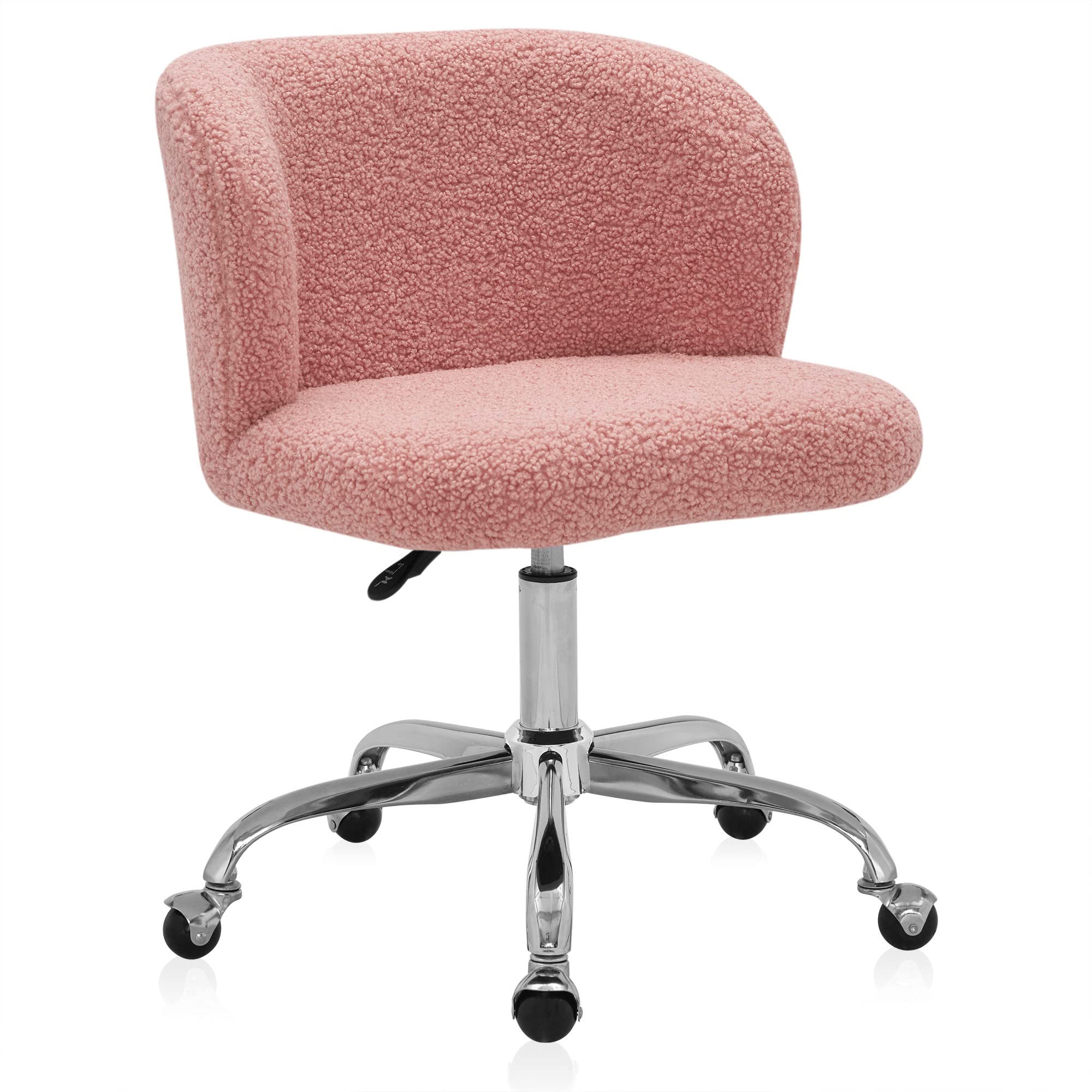 BELLEZE Modern Upholstered Boucle Swivel Office Chair with Adjustable Height - Pink Rolling Desk Chair for Home Office, Gaming, Study & Vanity | Stylish Comfortable Work Chair with Wheels