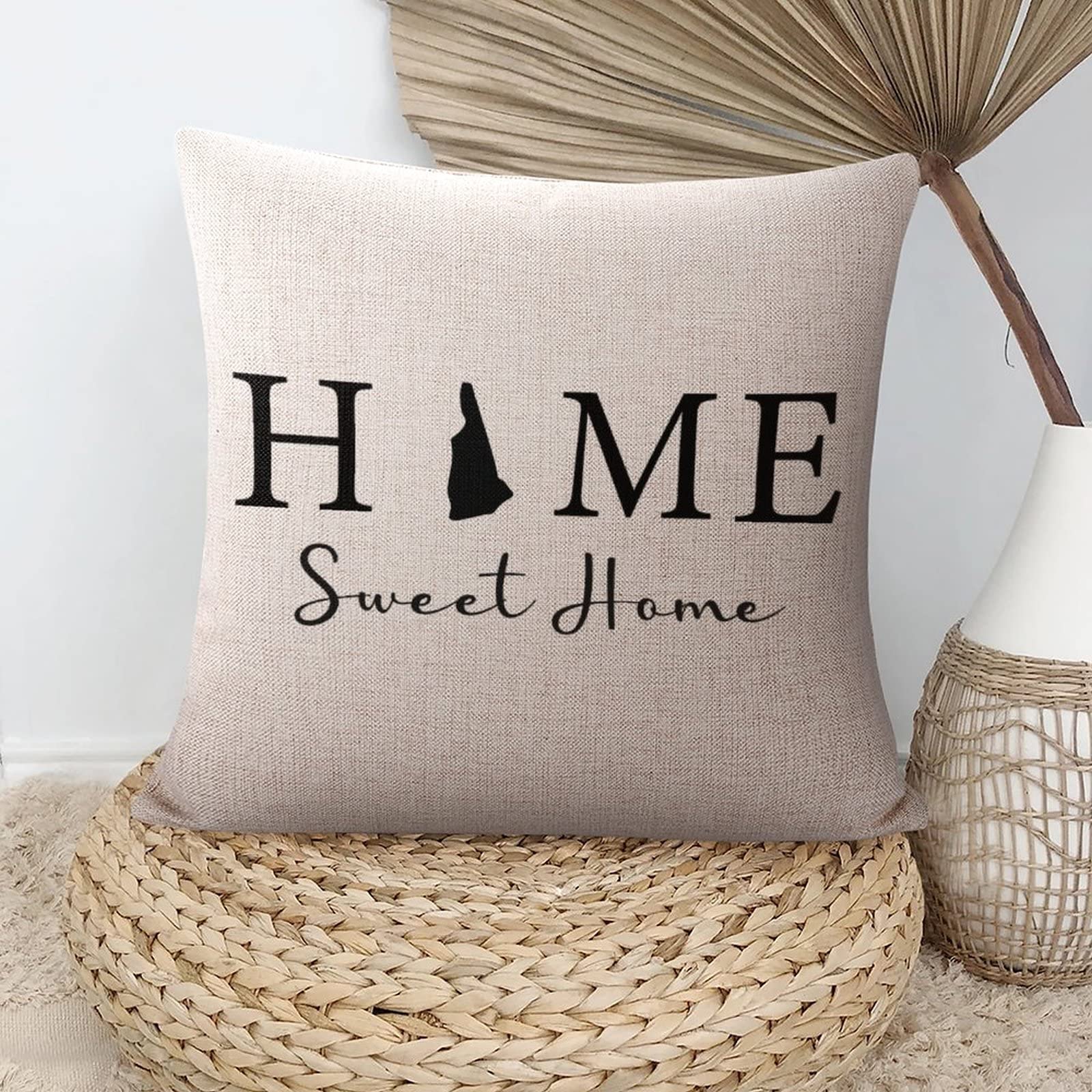 16x16 Inch Farmhouse Style Pillow Covers - New Hampshire State Map Design with 'Home Sweet Home' Text - Decorative Throw Pillow Cases for Couch, Bed & Seasonal Decor | Perfect for Living Room, Bedroom & Holiday Home Decor