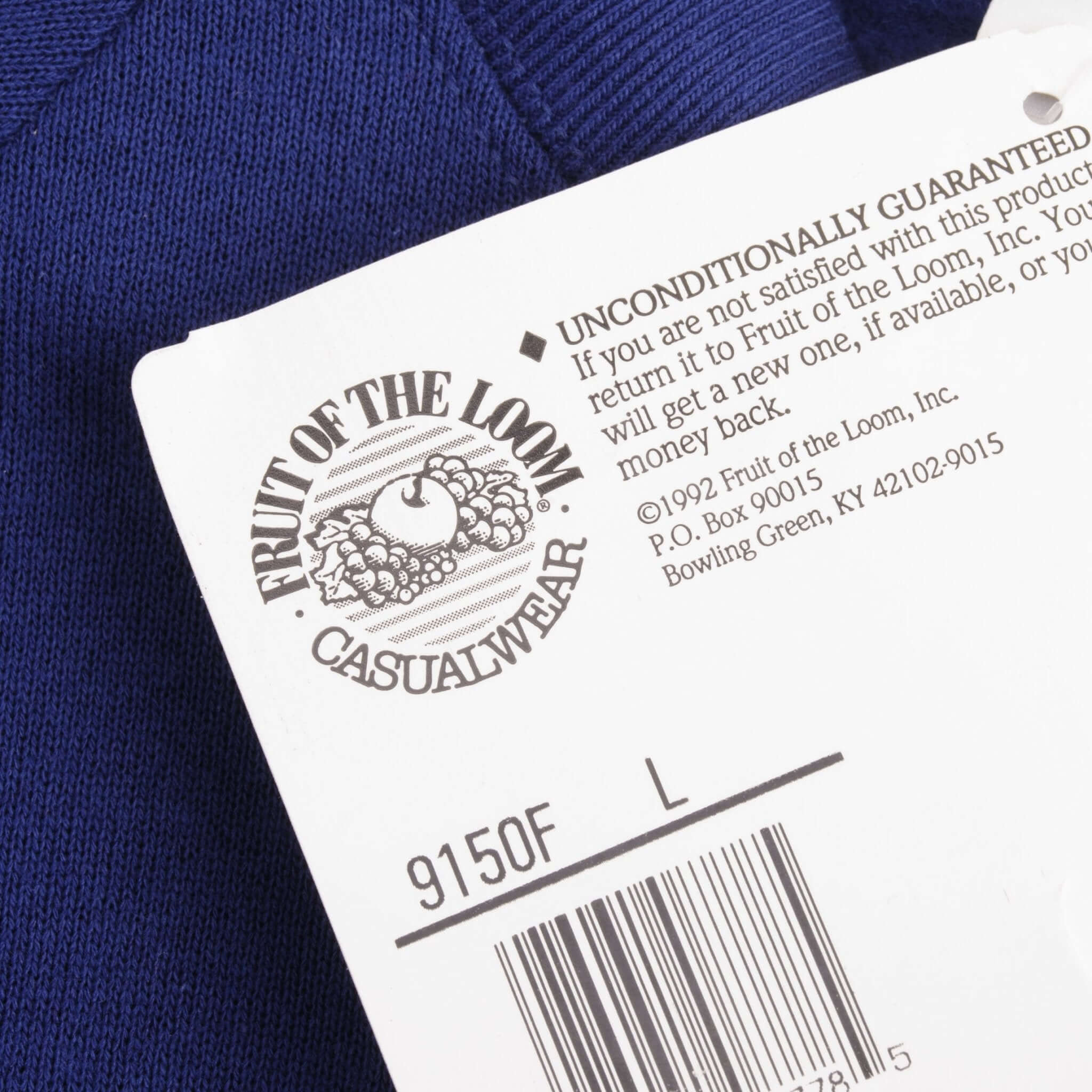 Vintage Fruit of the Loom Blue Crewneck Sweatshirt 1992 Large Deadstock - Retro 90s Style Unisex Pullover for Casual Wear & Street Fashion