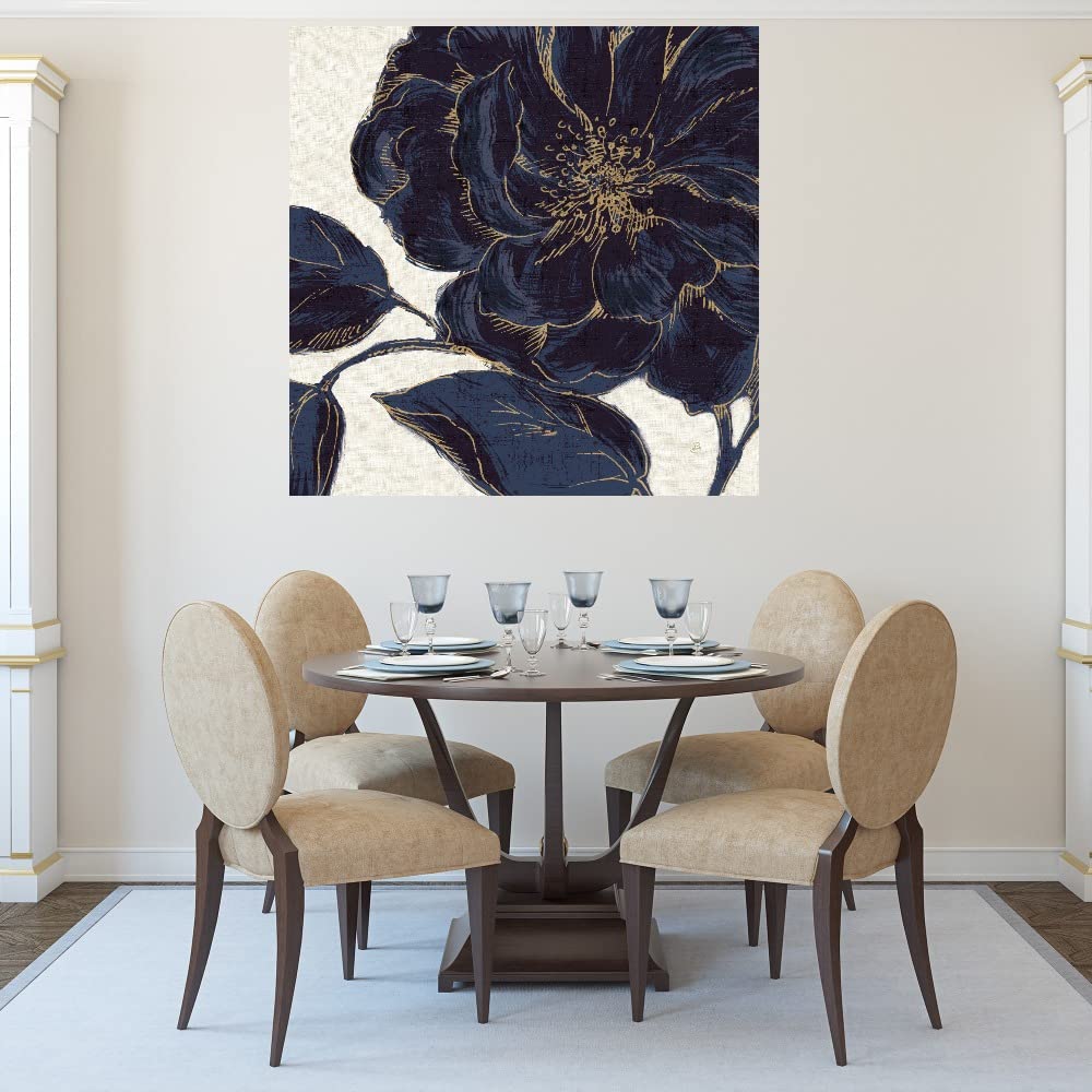 Botanical Wall Art Canvas - Indigo Garden II Plant Decor by Daphne Brissonnet 22x22 Inch - Perfect for Bathroom, Bedroom & Living Room Wall Decor