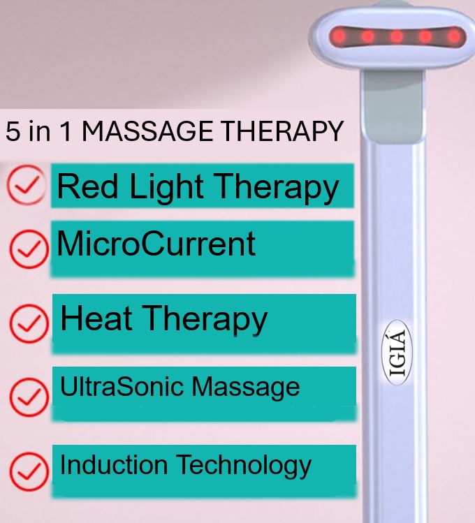 ThermaGlow 5-in-1 Red Light Therapy Device with Microcurrent, Heat, Ultrasonic & Induction Massage - Professional Pain Relief & Skin Rejuvenation for Home Spa & Wellness
