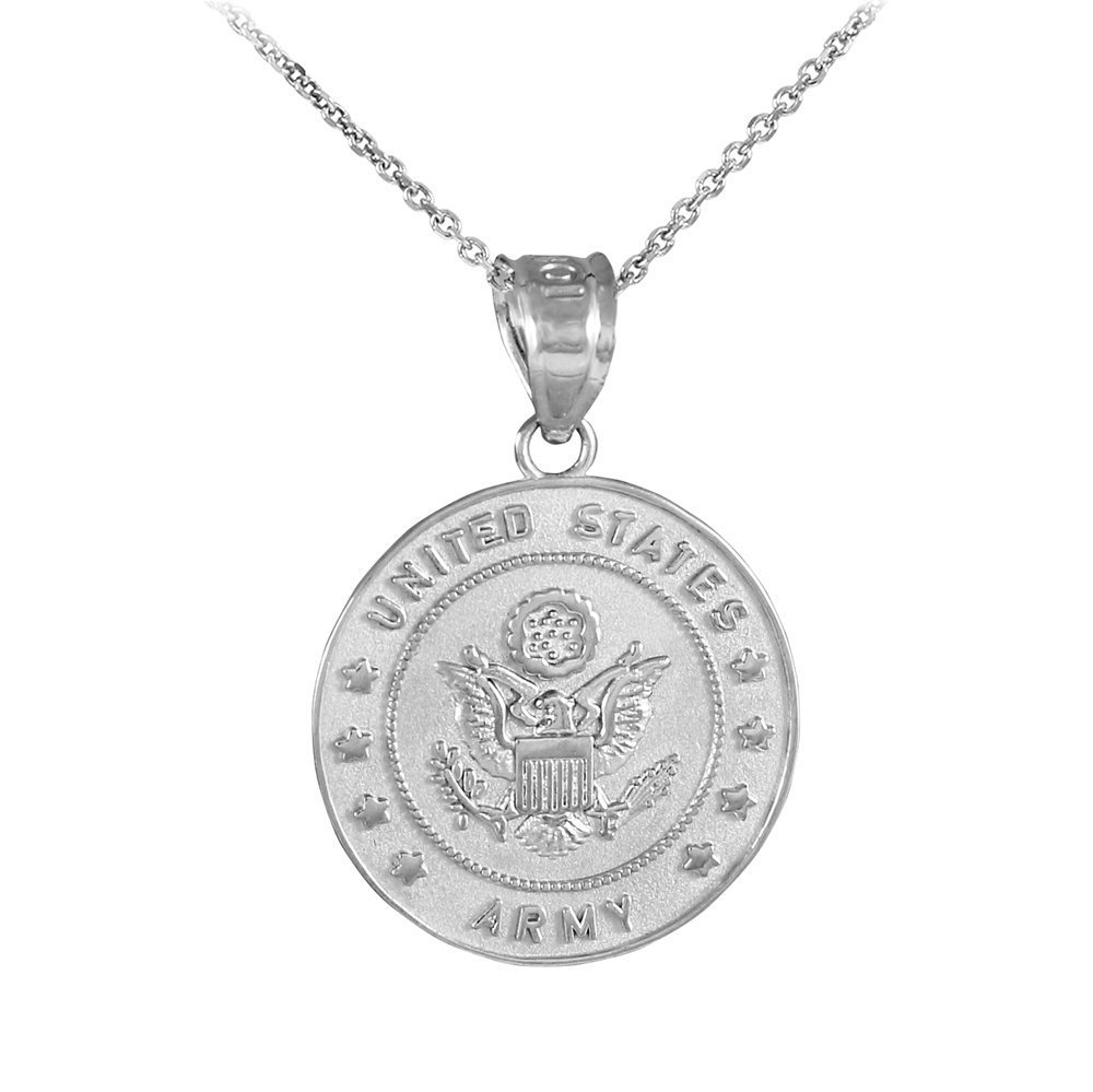 14k White Gold US Army Coin Military Pendant Necklace - American Heroes Medal-Style Charm for Men & Women - Perfect for Veterans Day, Military Appreciation Gifts & Patriotic Jewelry Collection