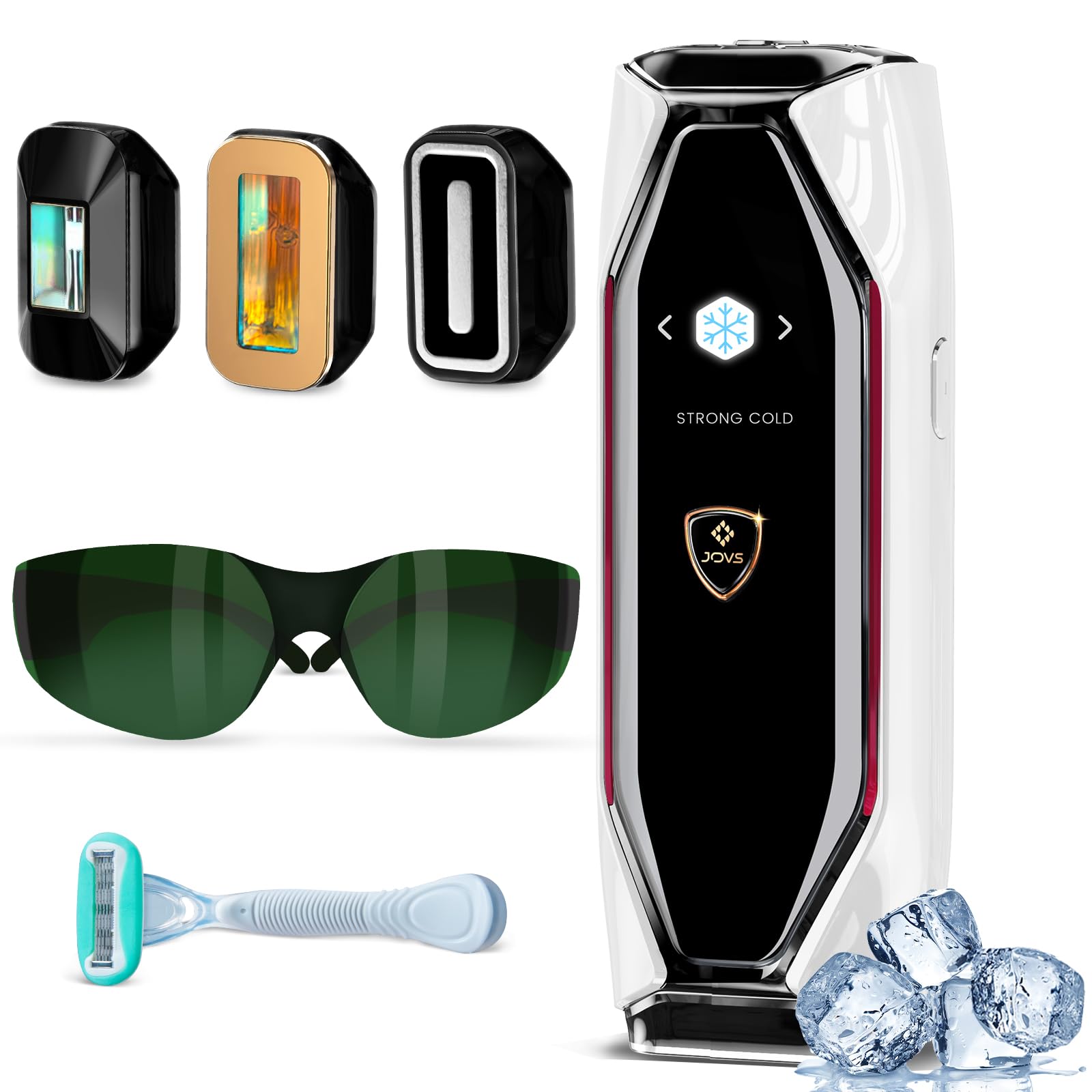 JOVS Laser Hair Removal Device for Women & Men - Painless 37°F Ice Cooling Technology, 3-in-1 Hair Removal & Skin Rejuvenation, 8 Modes for Full Body Care, Touch Screen - White | At-Home IPL Treatment for Face, Legs, Bikini Line & Underarms