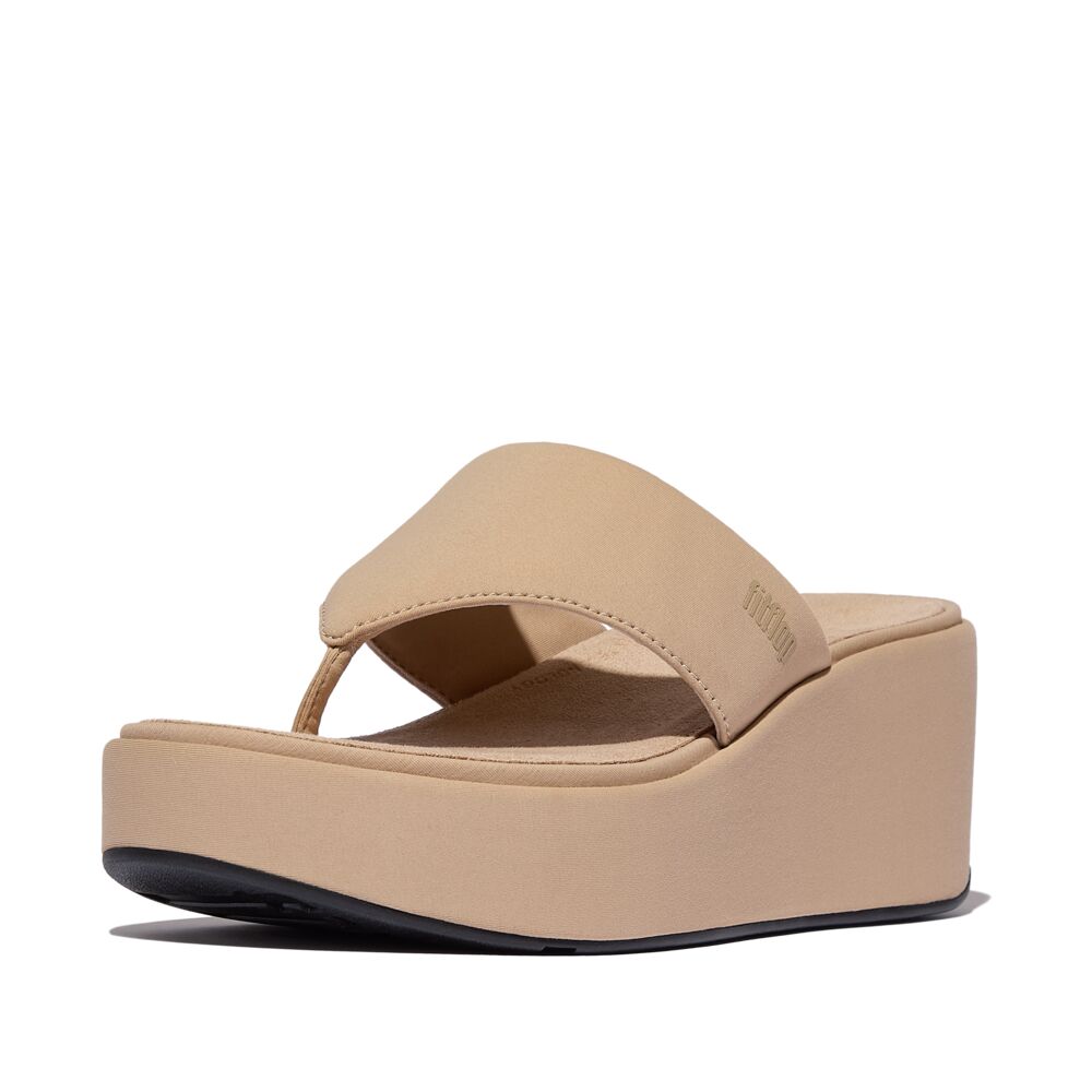 FitFlop Platform Wedge Sandals for Women - Comfortable Classic Beige Summer Shoes | Perfect for Beach, Vacation & Casual Outings