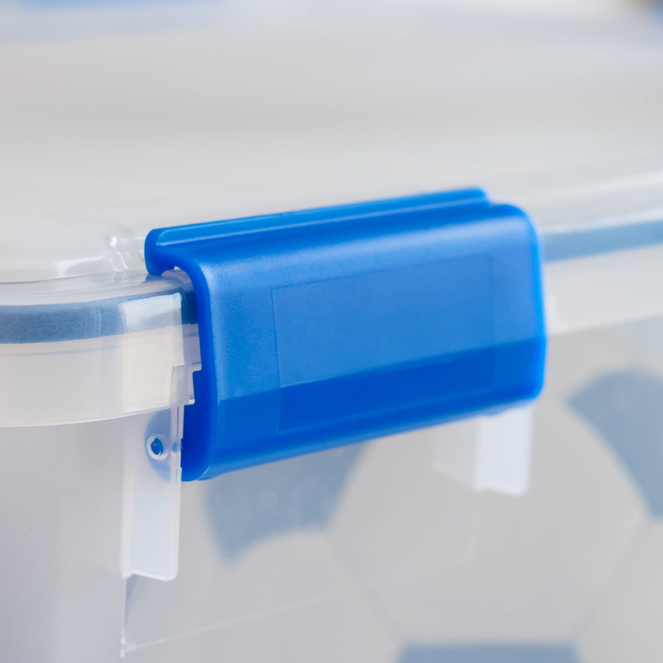 IRIS USA WeatherPro 74 Qt Storage Bins with Lids, 3-Pack BPA-Free Plastic Gasket Box - Airtight Latch & Seal, Stackable & Nestable Tote Tubs for Home Organization (Clear/Blue) - Perfect for Pantry, Garage, Closet & Seasonal Storage