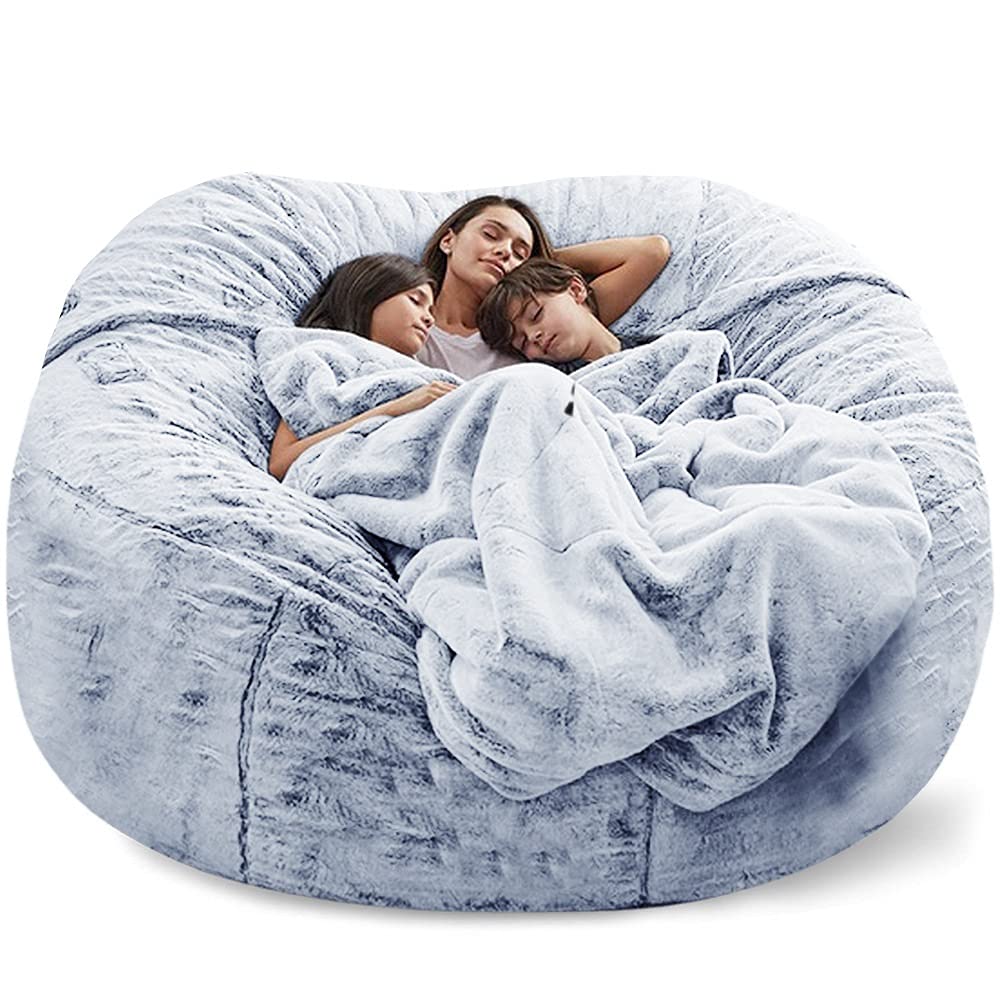 WXQY Stuffed Animal Storage Bag - No Filler Zippered Bean Bag Cover for Kids & Adults (Blue/Pink) - Giant Soft Fluffy Round Beanbag Cover for Living Room Furniture, Lazy Sofa Bed - Perfect for Playrooms, Dorm Decor & Cozy Home Lounging