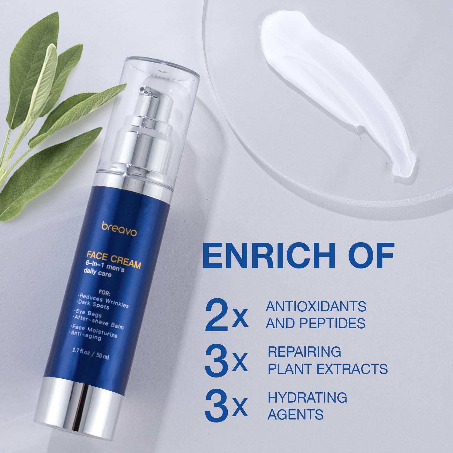 6-in-1 Anti-Aging Face Cream for Men - Moisturizer, Wrinkle & Eye Bags Treatment, 1.7 oz | Daily Hydration & Skin Repair for Men's Skincare Routine