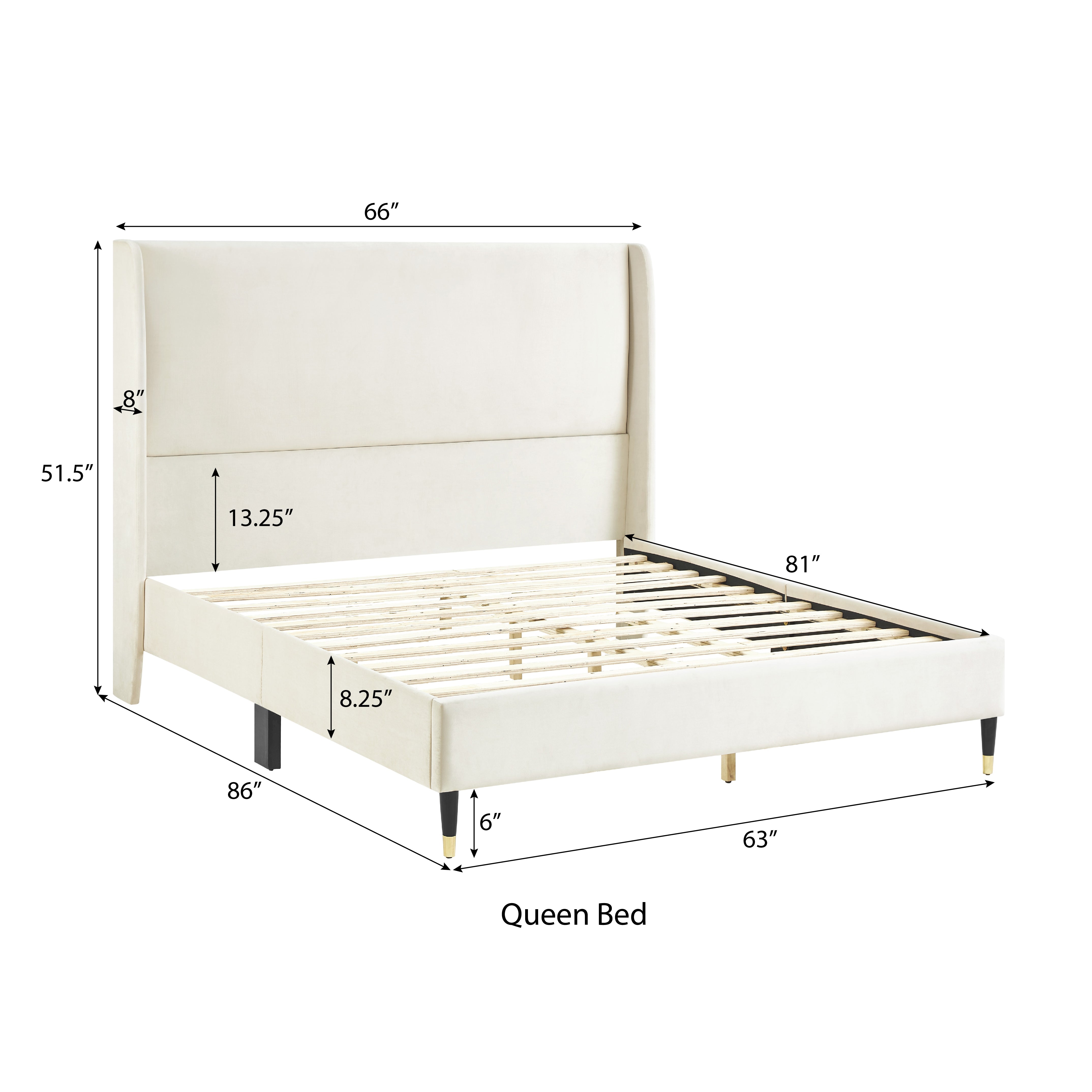 Roundhill Furniture Rozitta Upholstered Wingback Platform Bed Frame - Queen Size Upholstered Bed with Button Tufted Headboard for Bedroom, Modern Luxury Bed Frame with Sturdy Wooden Slat Support (Perfect for Master Bedroom, Guest Room or Apartment)